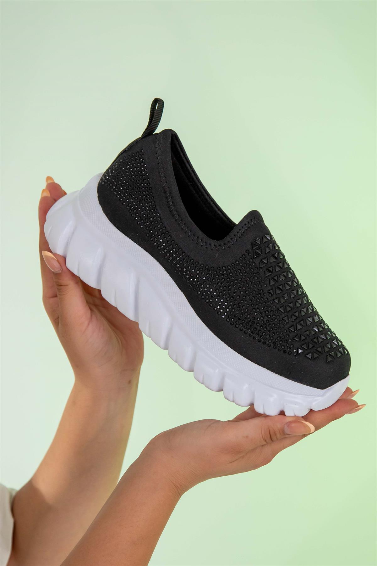 Büyük Beden 24Y-202 Taşlı Yazlık Ayakkabı  Siyah