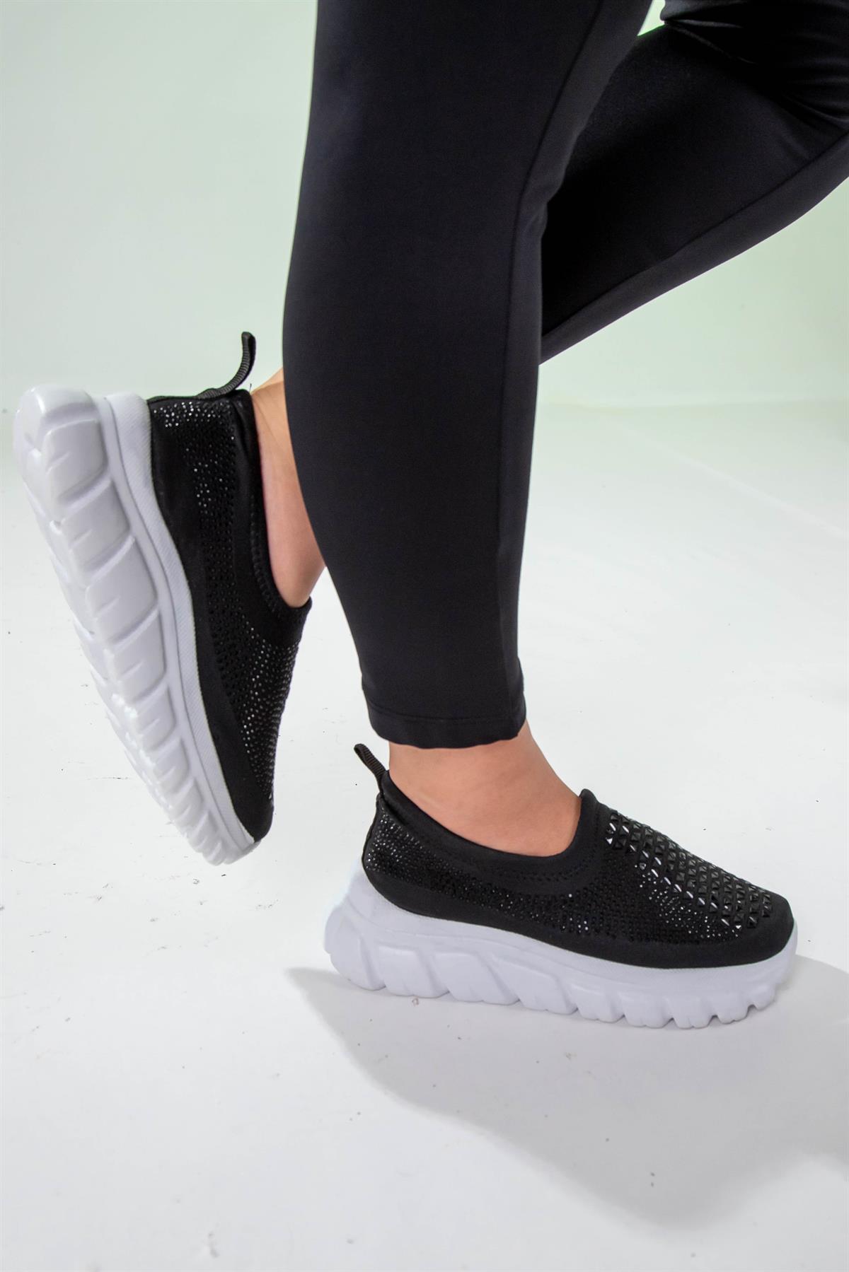 Büyük Beden 24Y-202 Taşlı Yazlık Ayakkabı  Siyah