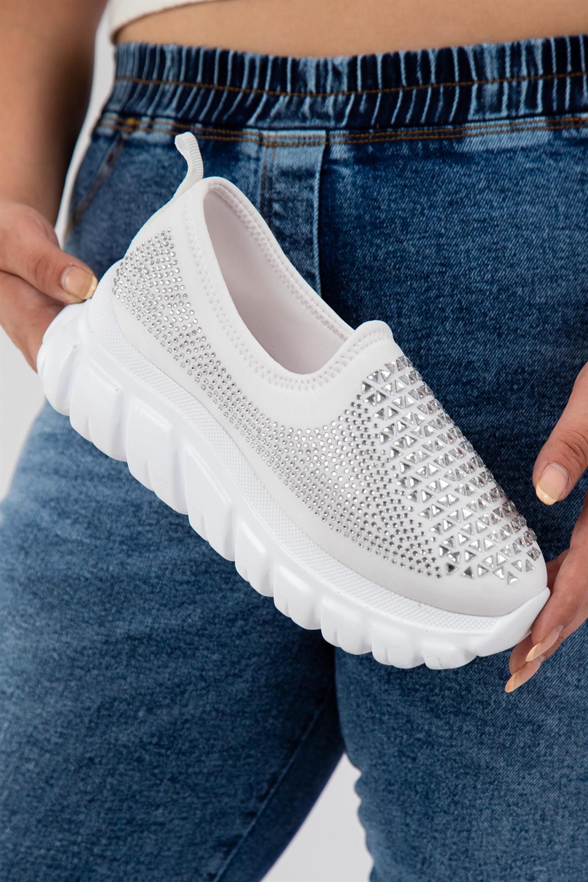 Büyük Beden 24Y-202 Taşlı Yazlık Ayakkabı  Beyaz