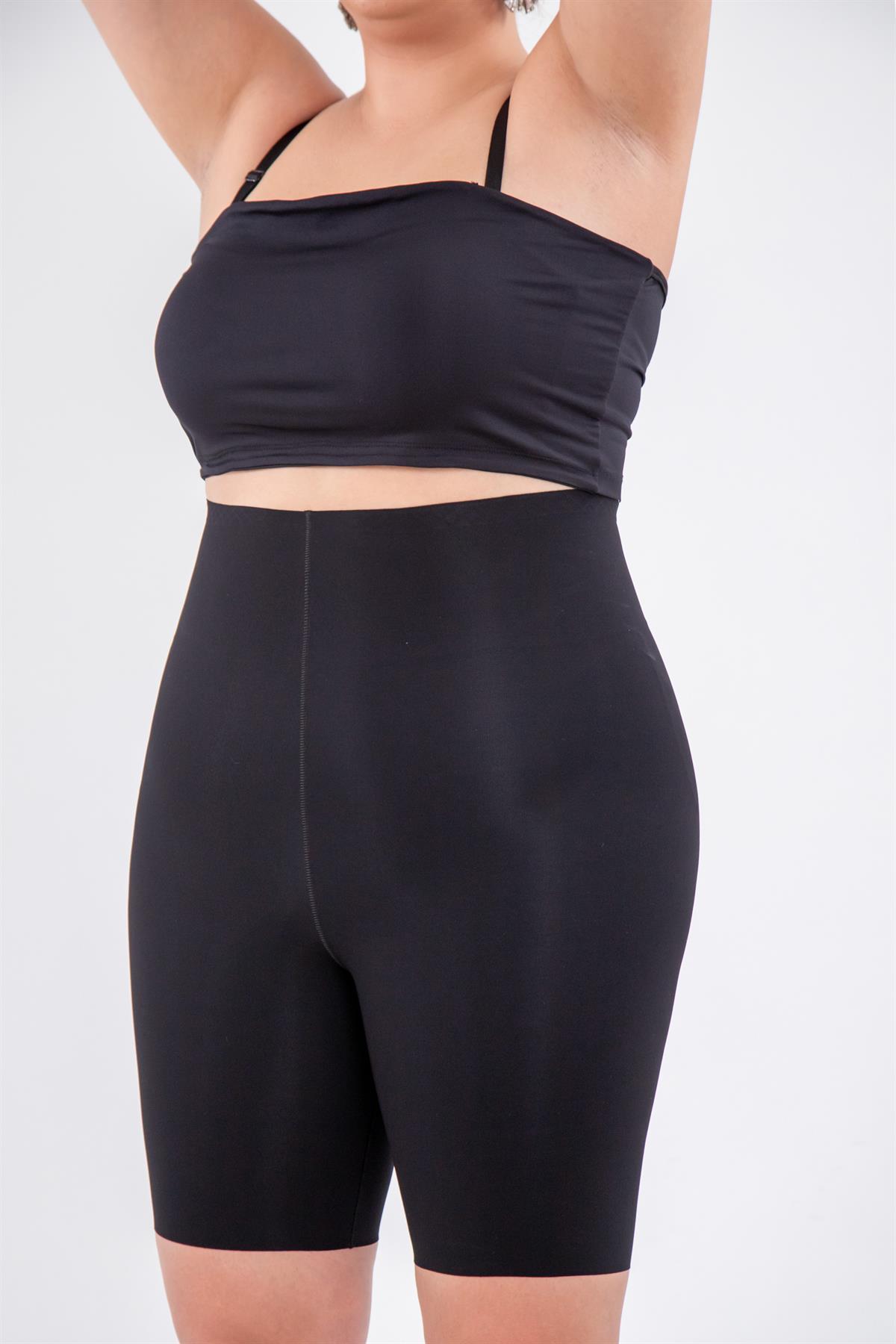 Büyük Beden 3002 Lazer Kesim Yüksek Bel Paçalı Korse  Siyah