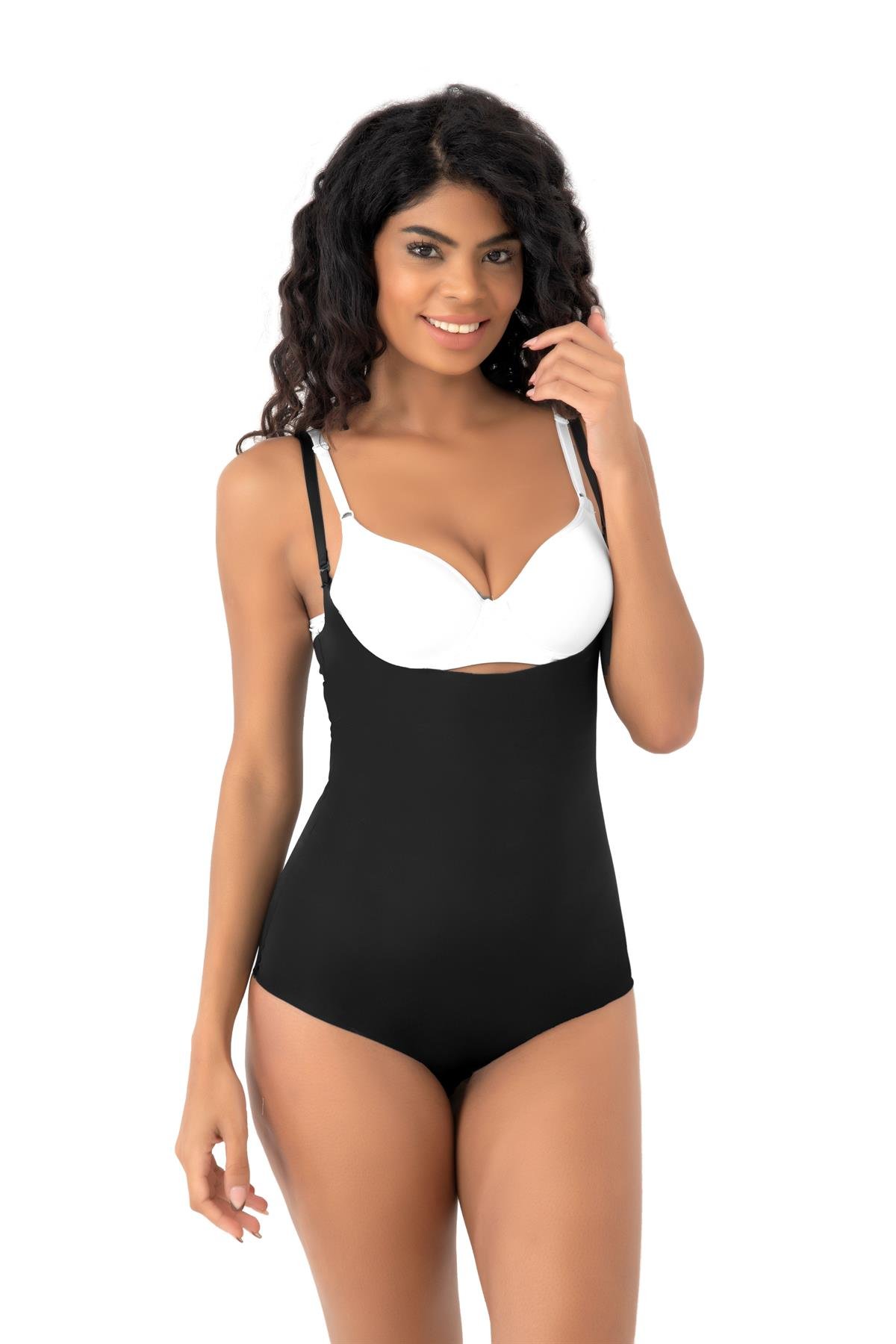 Büyük Beden 3021 Lazer Kesim Gögüs Alt Bady Korse  Siyah