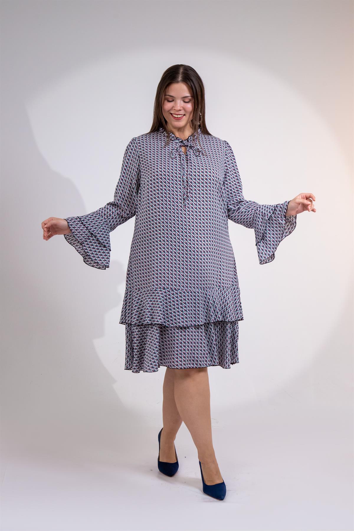 Büyük Beden 3330103 Volanlı Elbise  Bordo