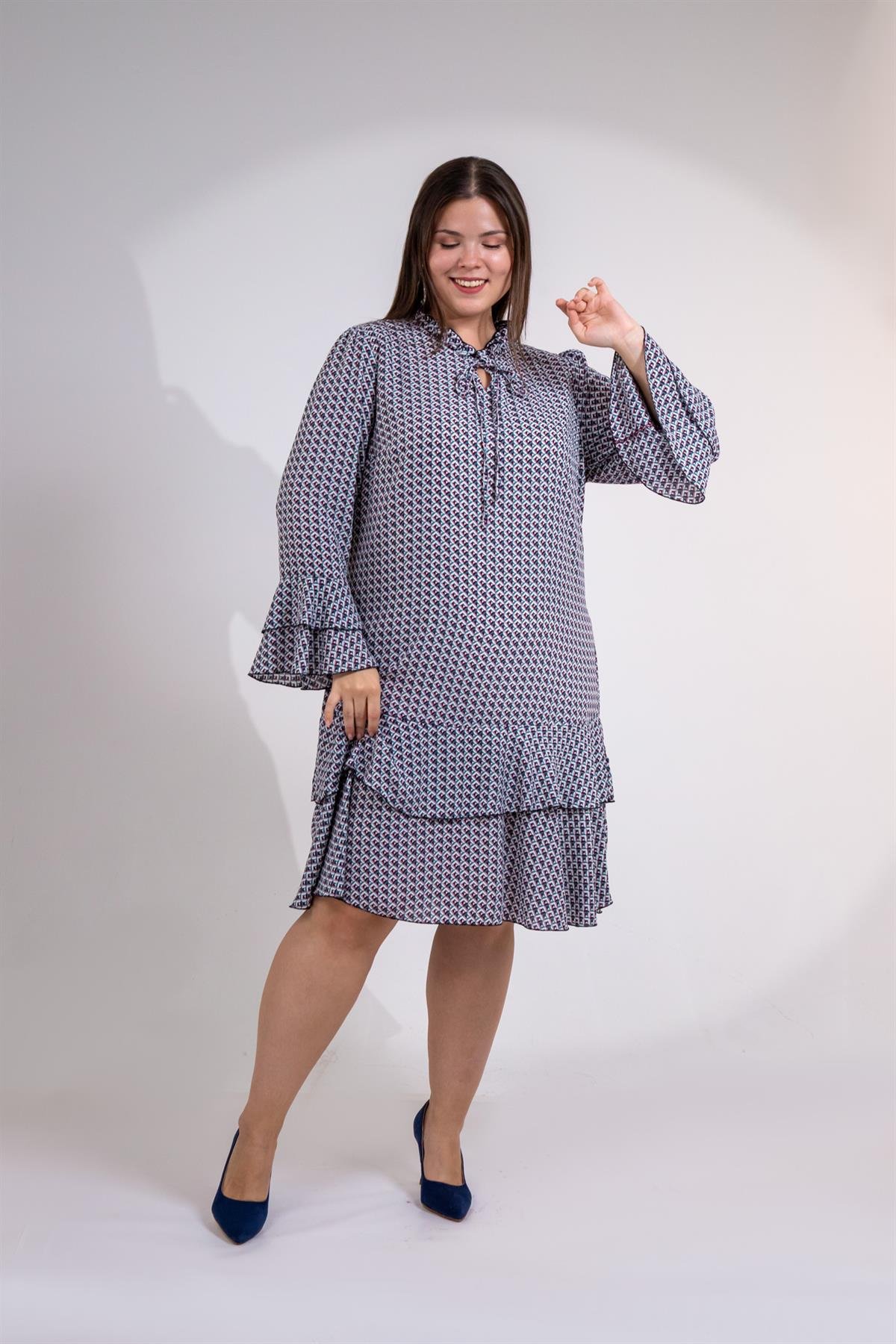 Büyük Beden 3330103 Volanlı Elbise  Bordo