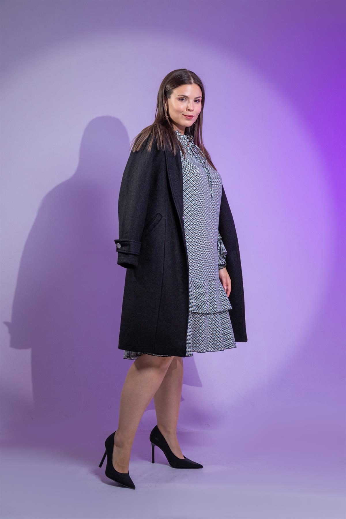 Büyük Beden 3330103 Volanlı Elbise  Sarı