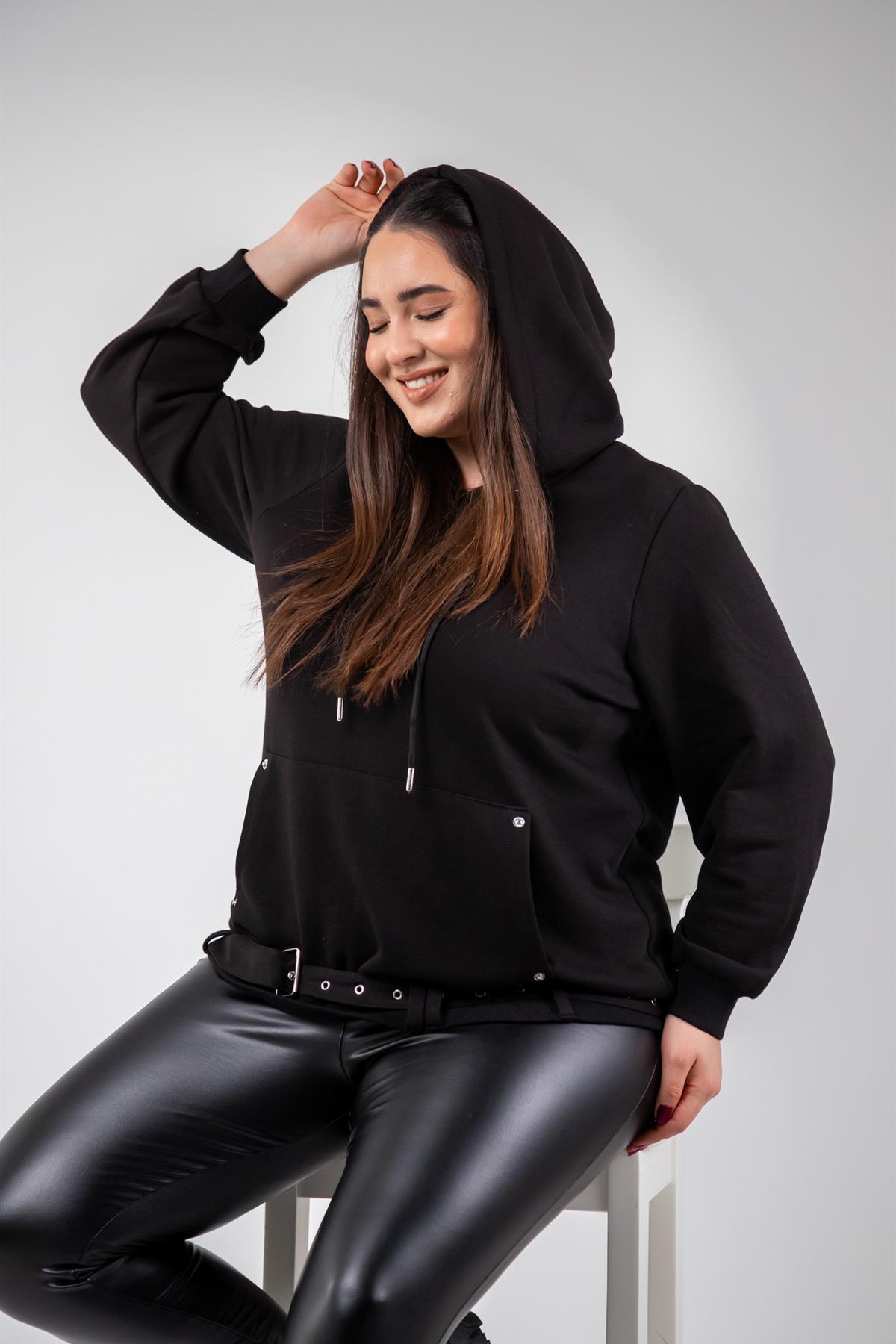 Büyük Beden 3330176 Cep Detaylı Sweat Siyah