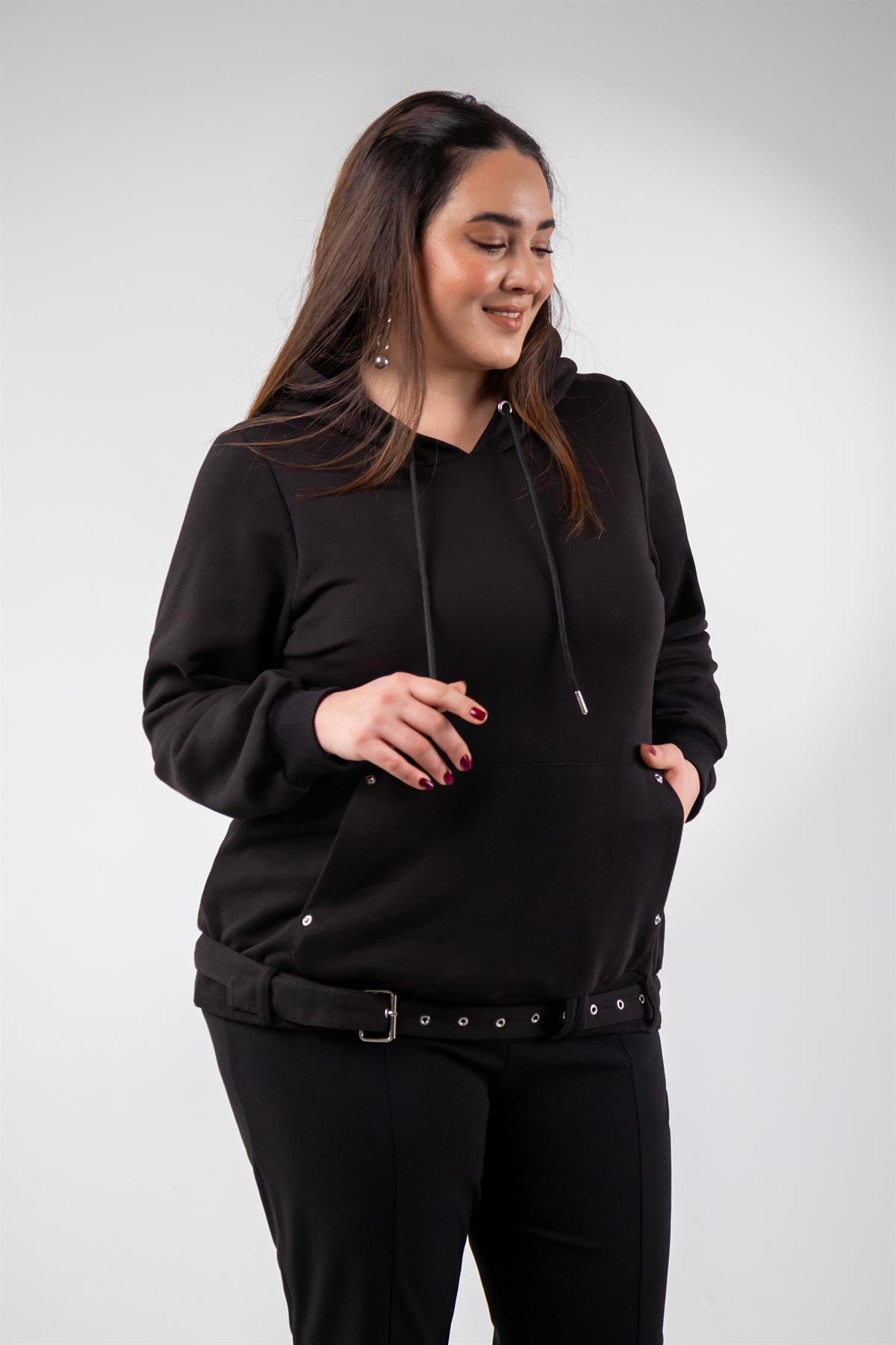 Büyük Beden 3330176 Cep Detaylı Sweat Siyah