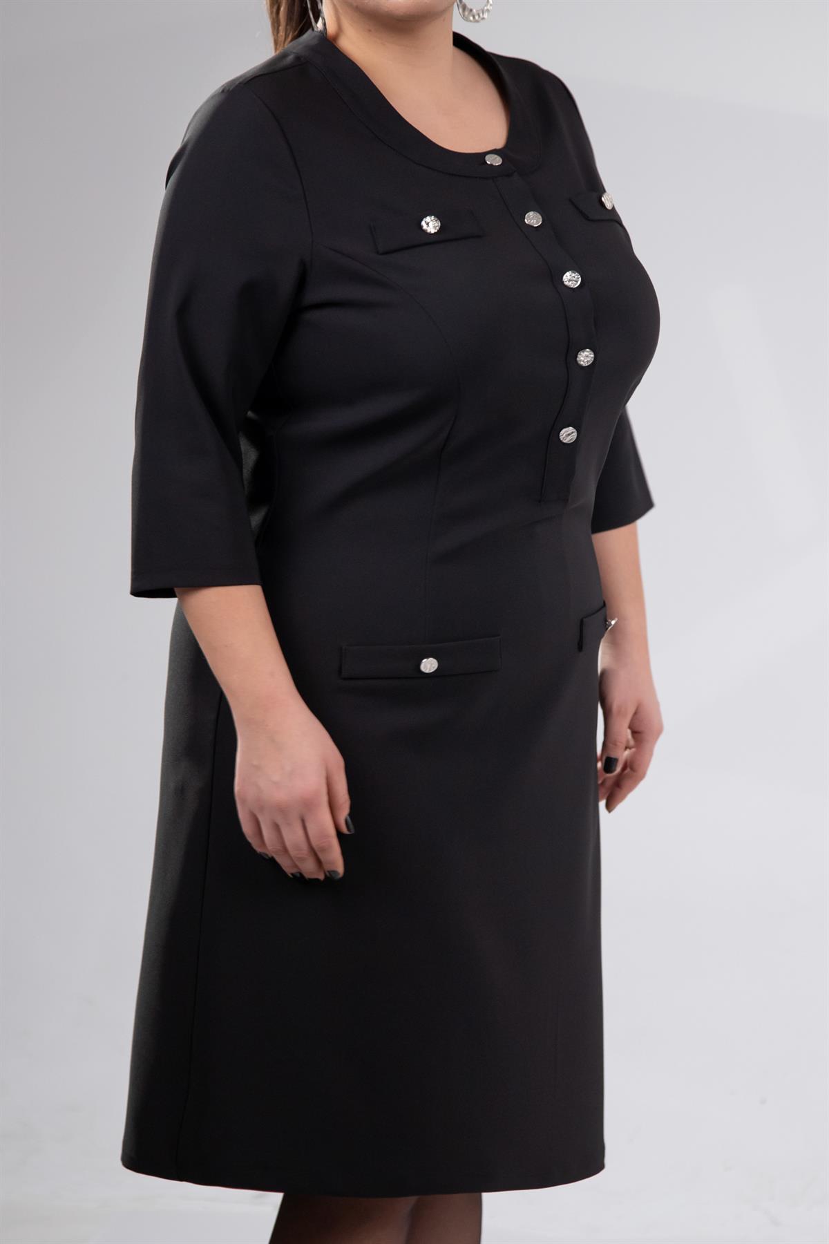 Büyük Beden 3330193 Düğme Detaylı Elbise Siyah