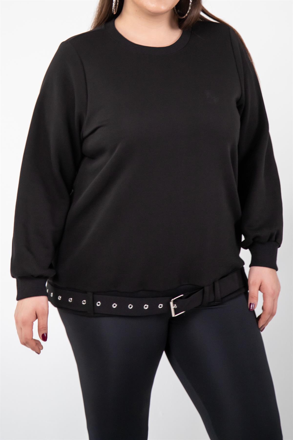 Büyük Beden 3330216 Kemer Detaylı Sweat Siyah