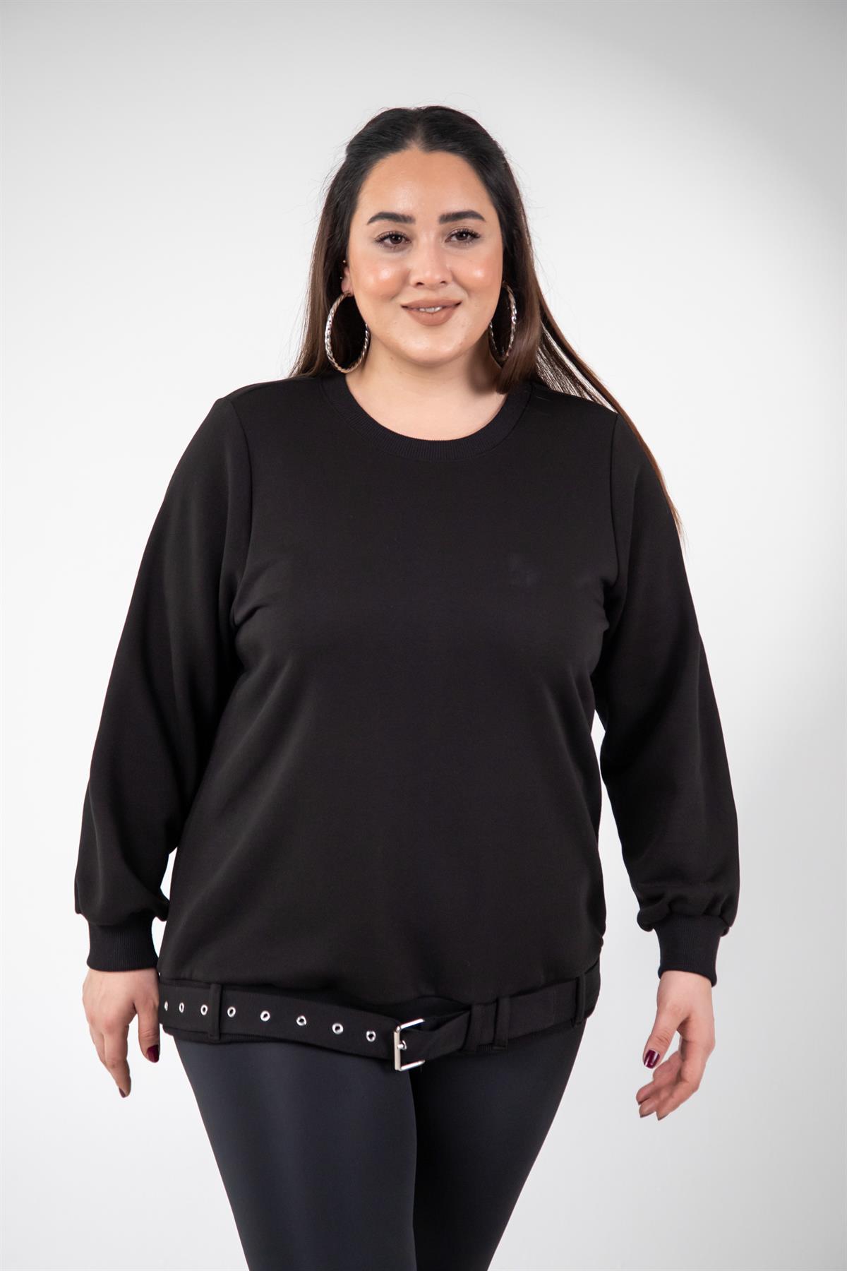 Büyük Beden 3330216 Kemer Detaylı Sweat Siyah