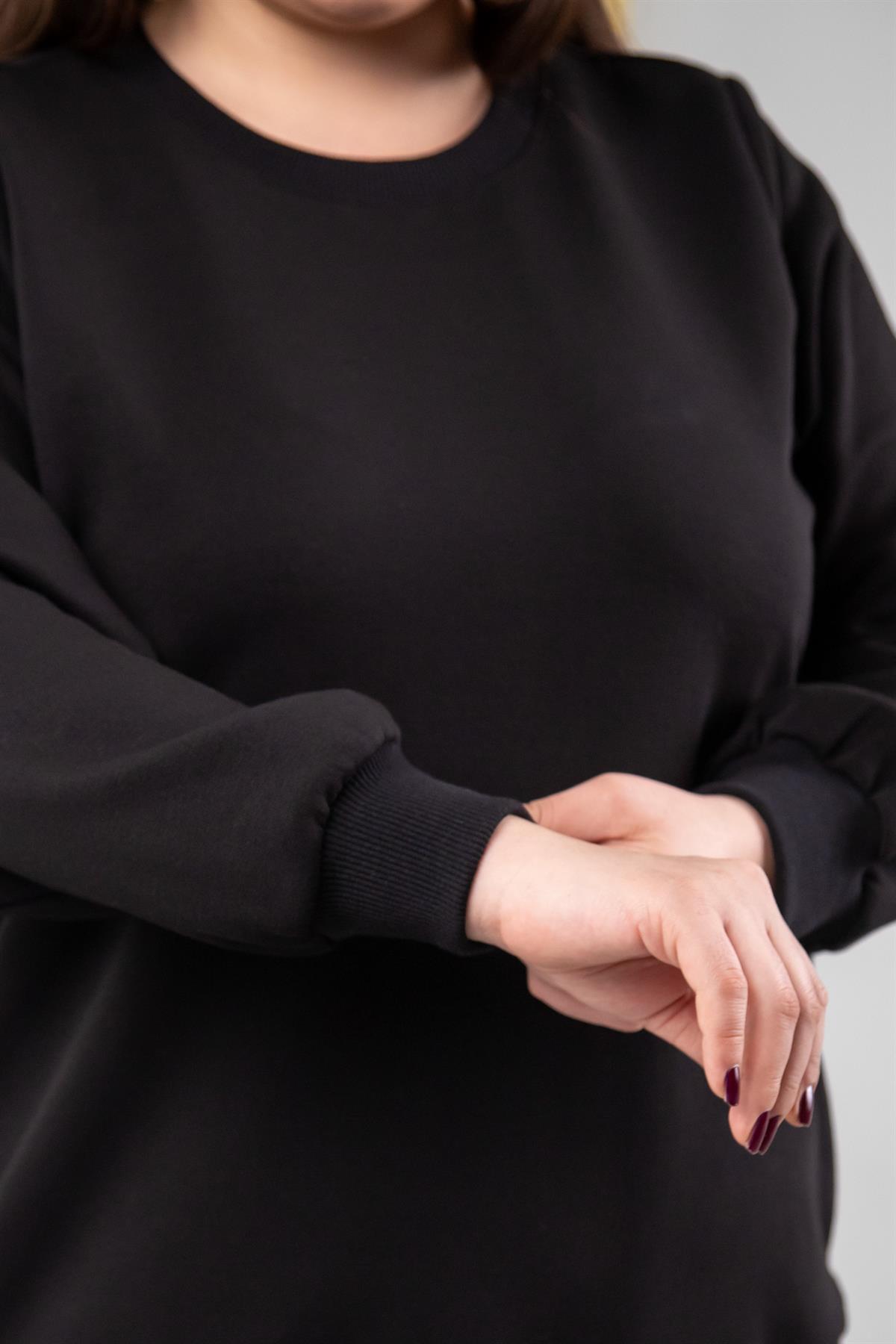 Büyük Beden 3330216 Kemer Detaylı Sweat Siyah