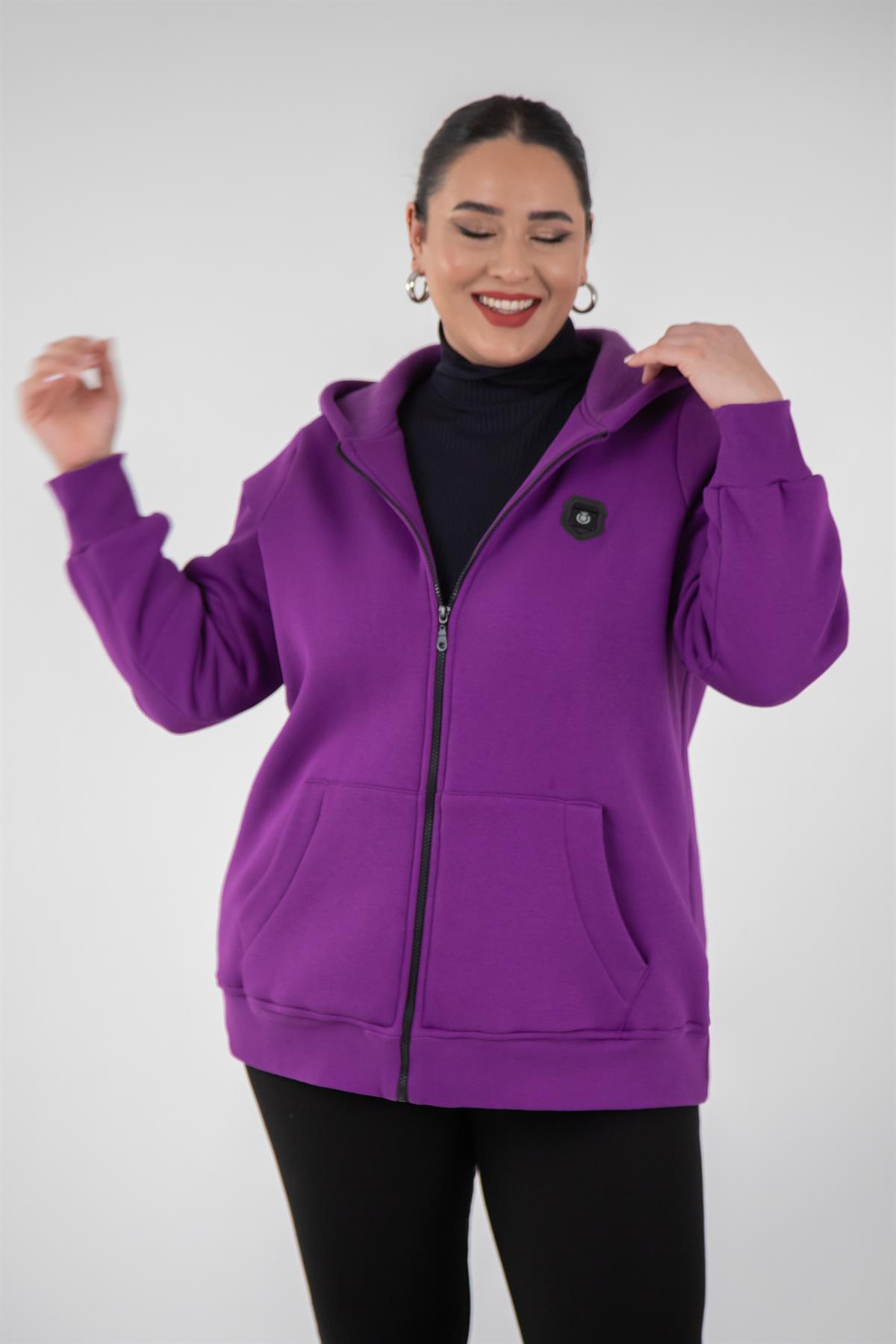 Büyük Beden 3330220 Arma Detaylı Sweat  Lila