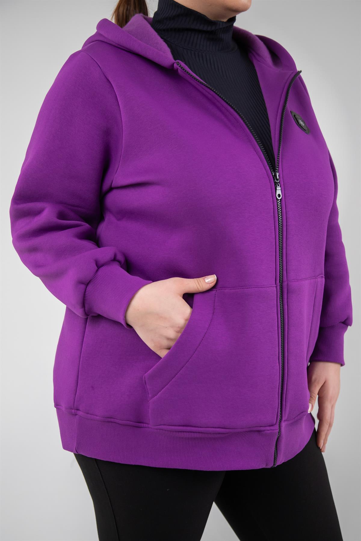 Büyük Beden 3330220 Arma Detaylı Sweat  Lila