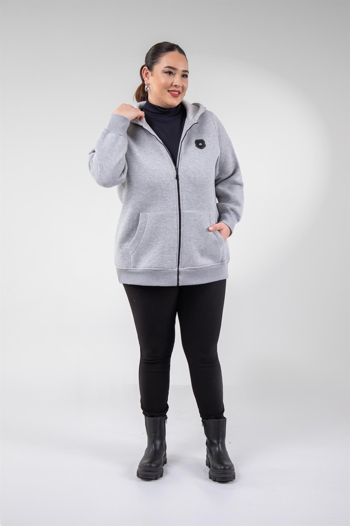 Büyük Beden 3330220 Arma Detaylı Sweat  Gri