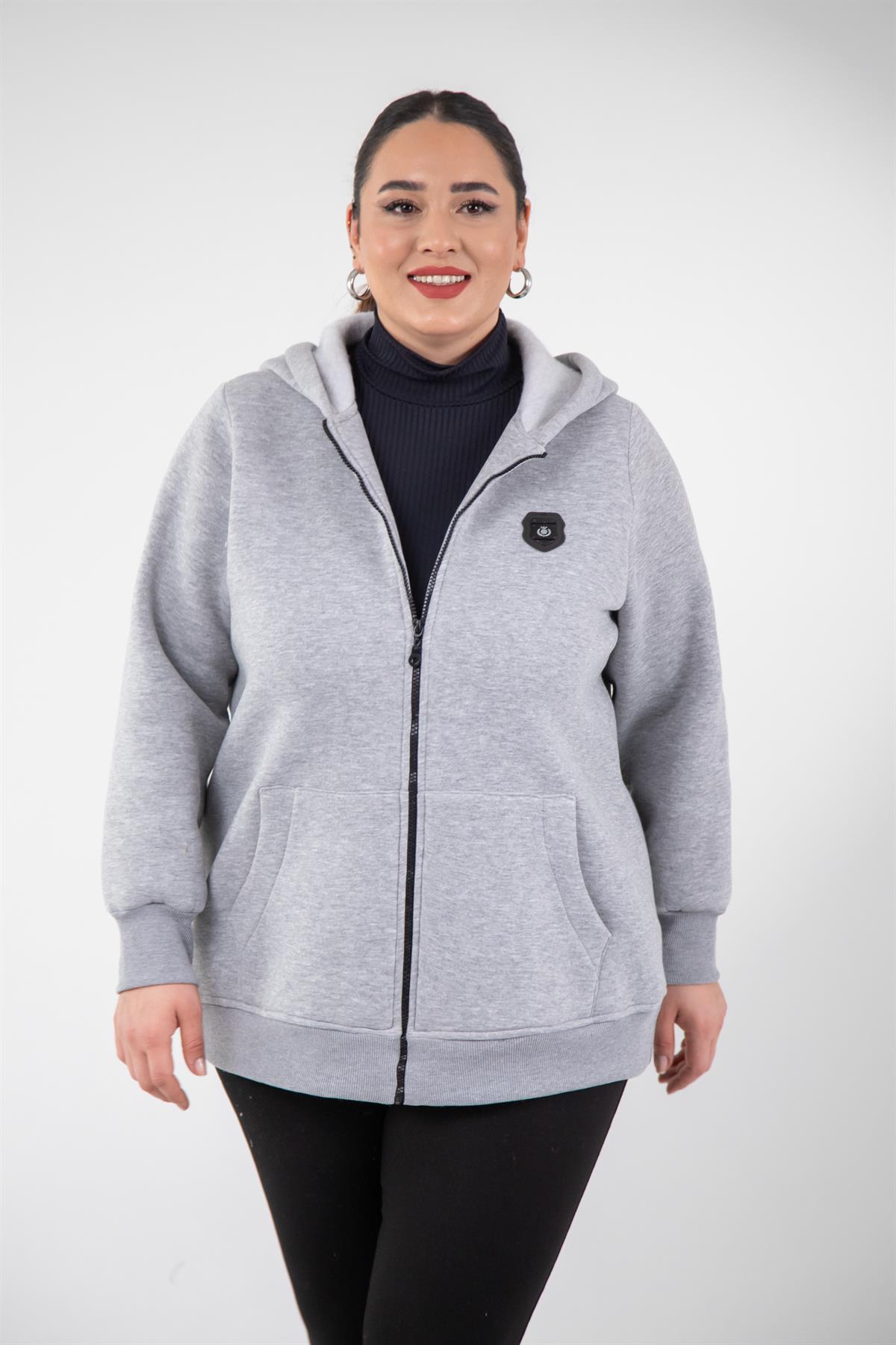 Büyük Beden 3330220 Arma Detaylı Sweat  Gri