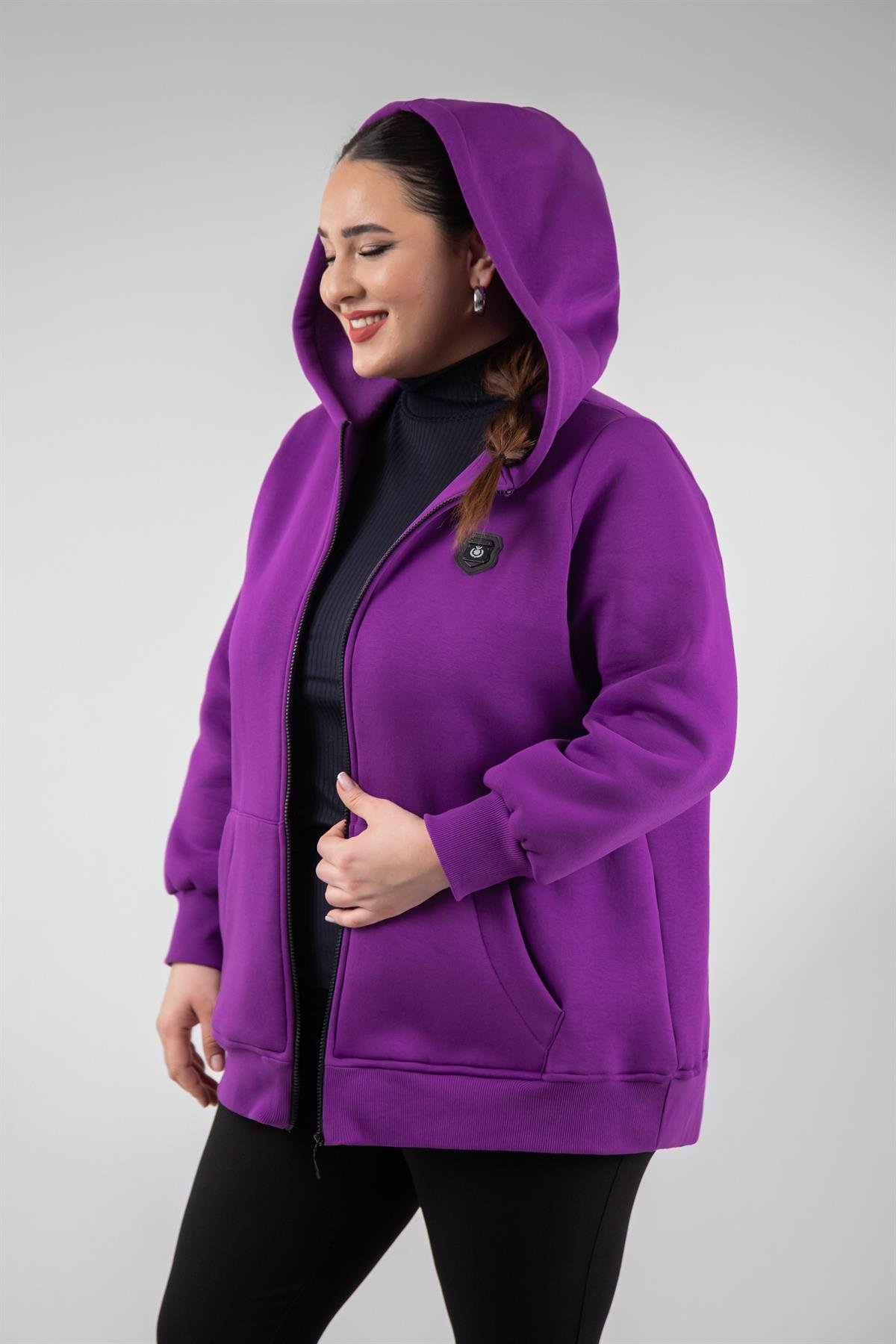 Büyük Beden 3330220 Arma Detaylı Sweat  Lila