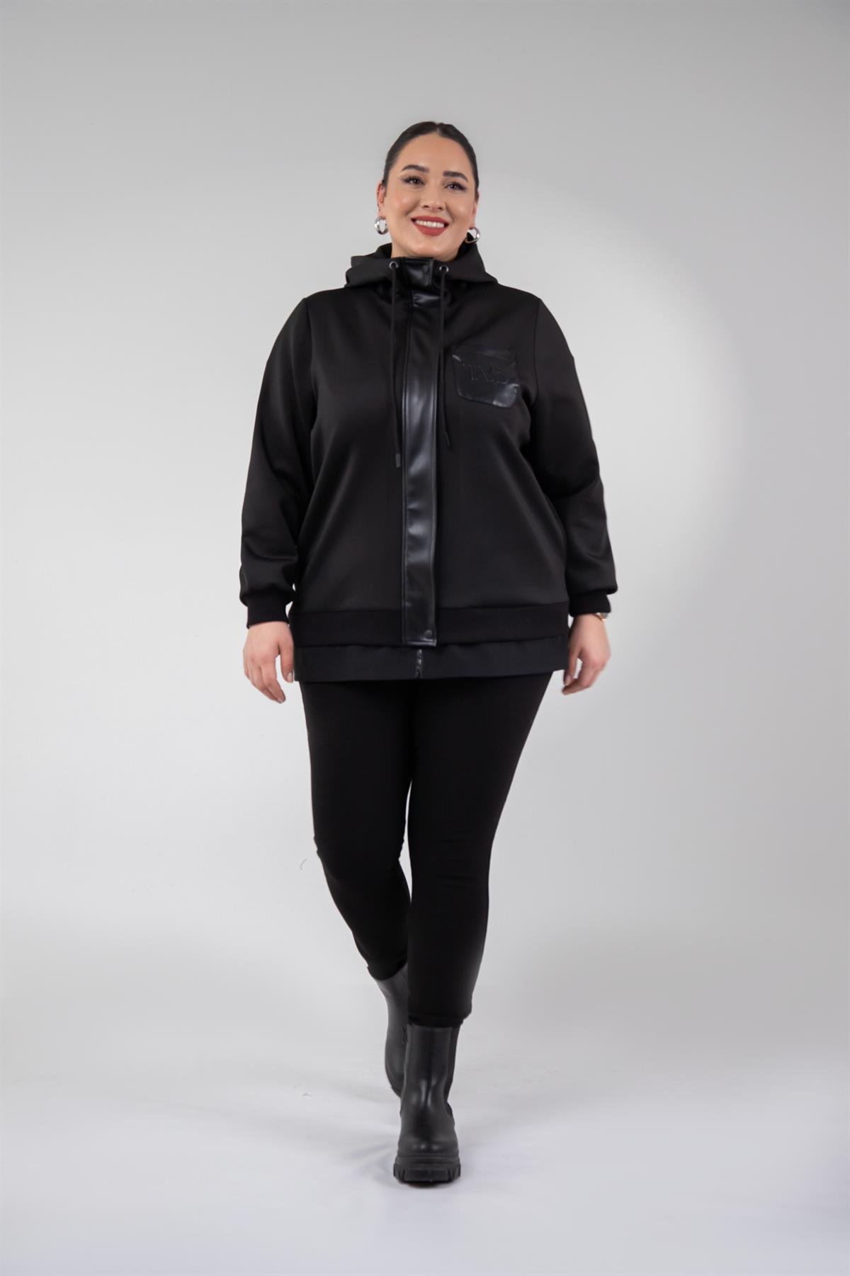 Büyük Beden 3330229 Tvd Nakışlı Sweat Siyah