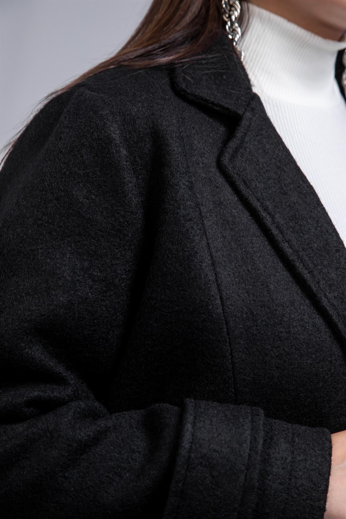 Büyük Beden 3330246 Çıt Çıt Detaylı Kaban Siyah