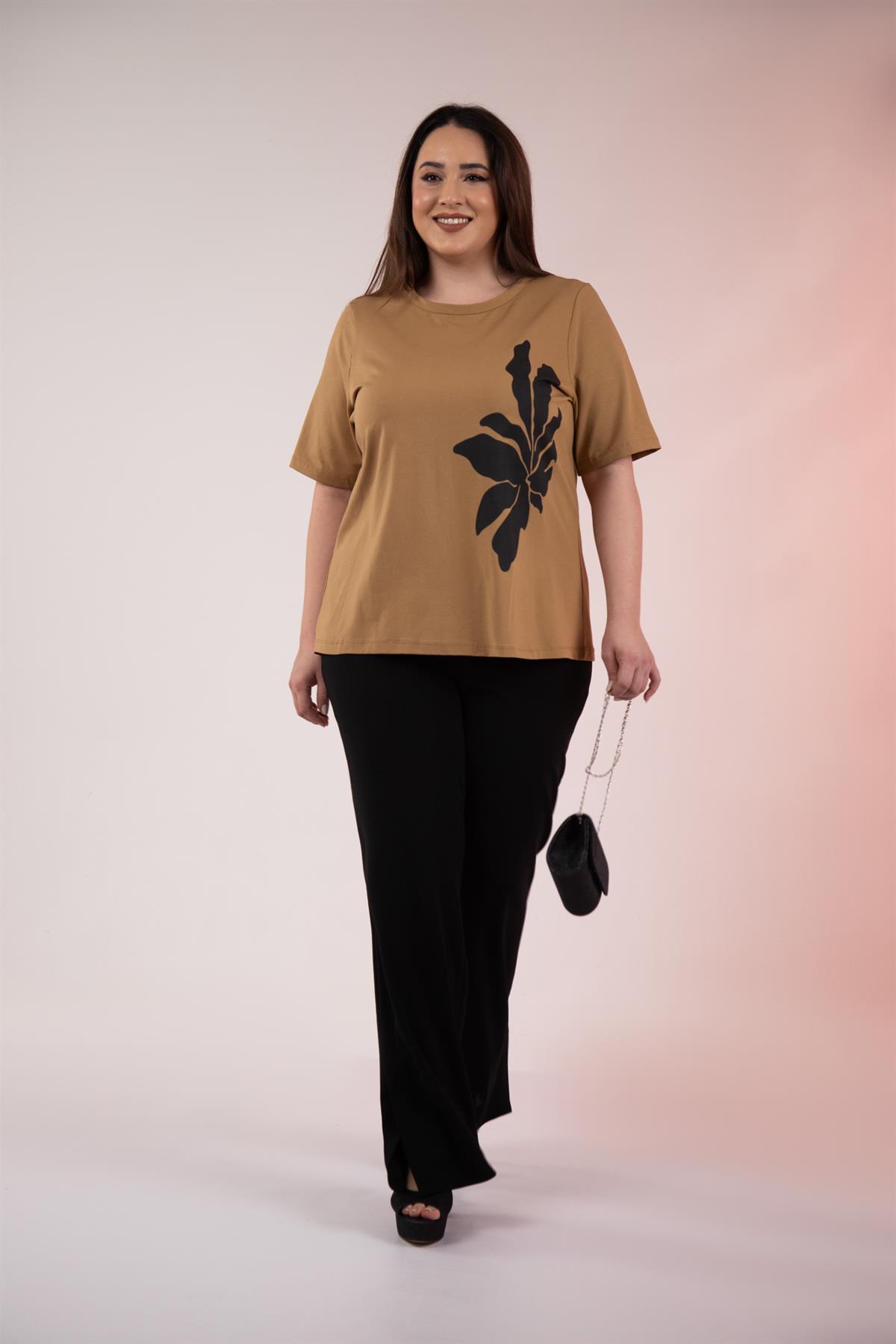 Büyük Beden 3330295 Baskı Desenli Bluz  Camel