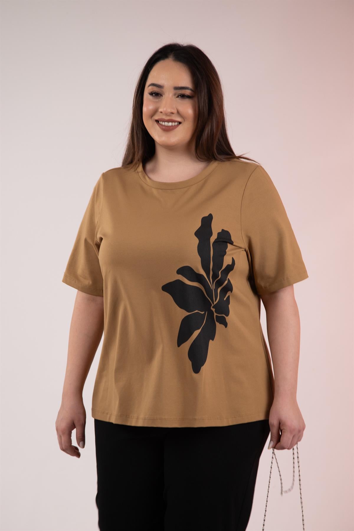 Büyük Beden 3330295 Baskı Desenli Bluz  Camel