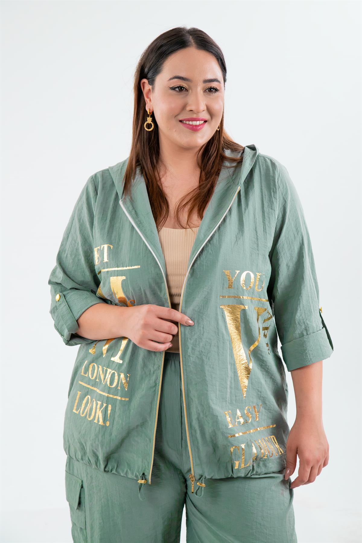 Büyük Beden 33303 Baskılı Sweat Haki