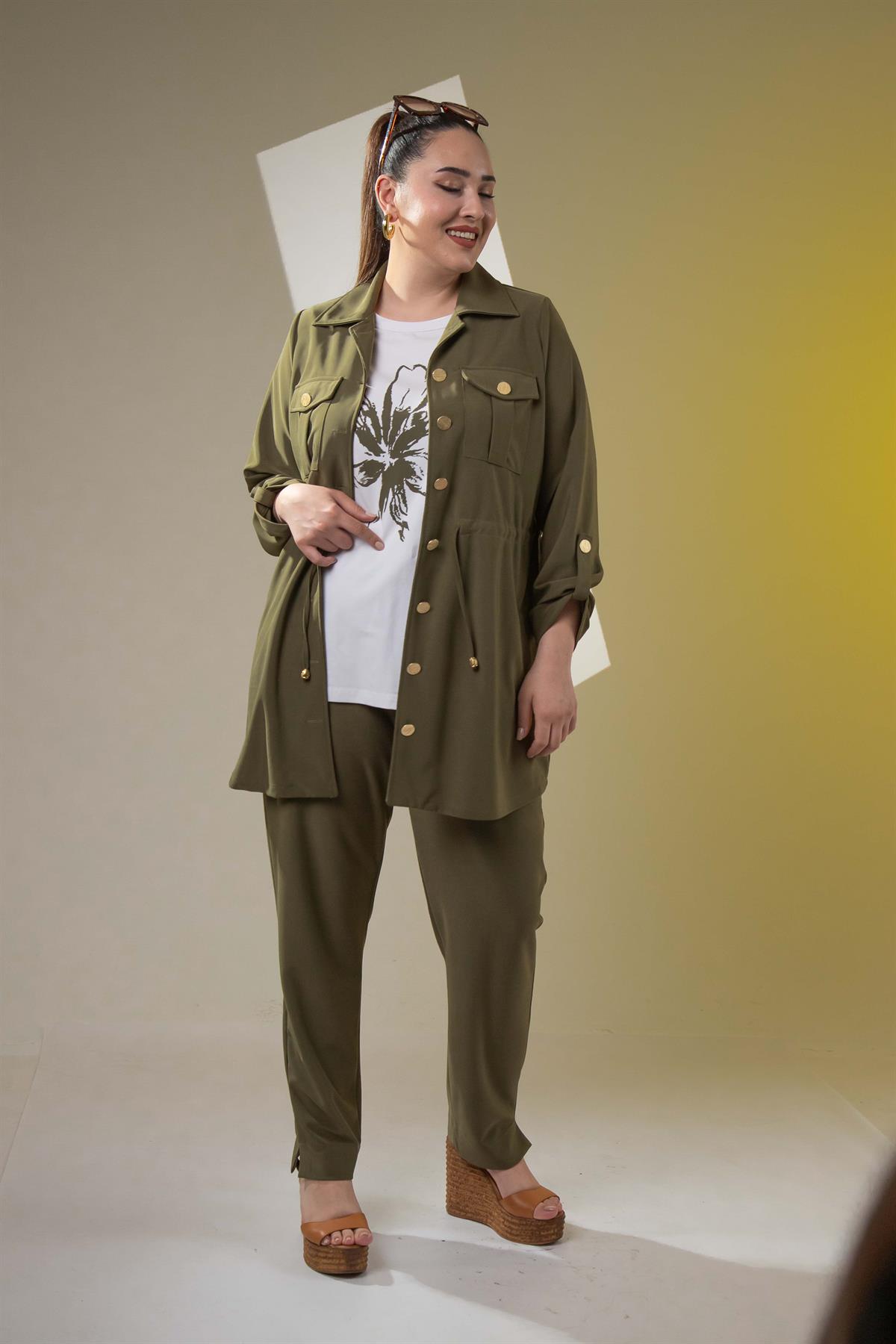 Büyük Beden 3330398 3lü Takım Haki