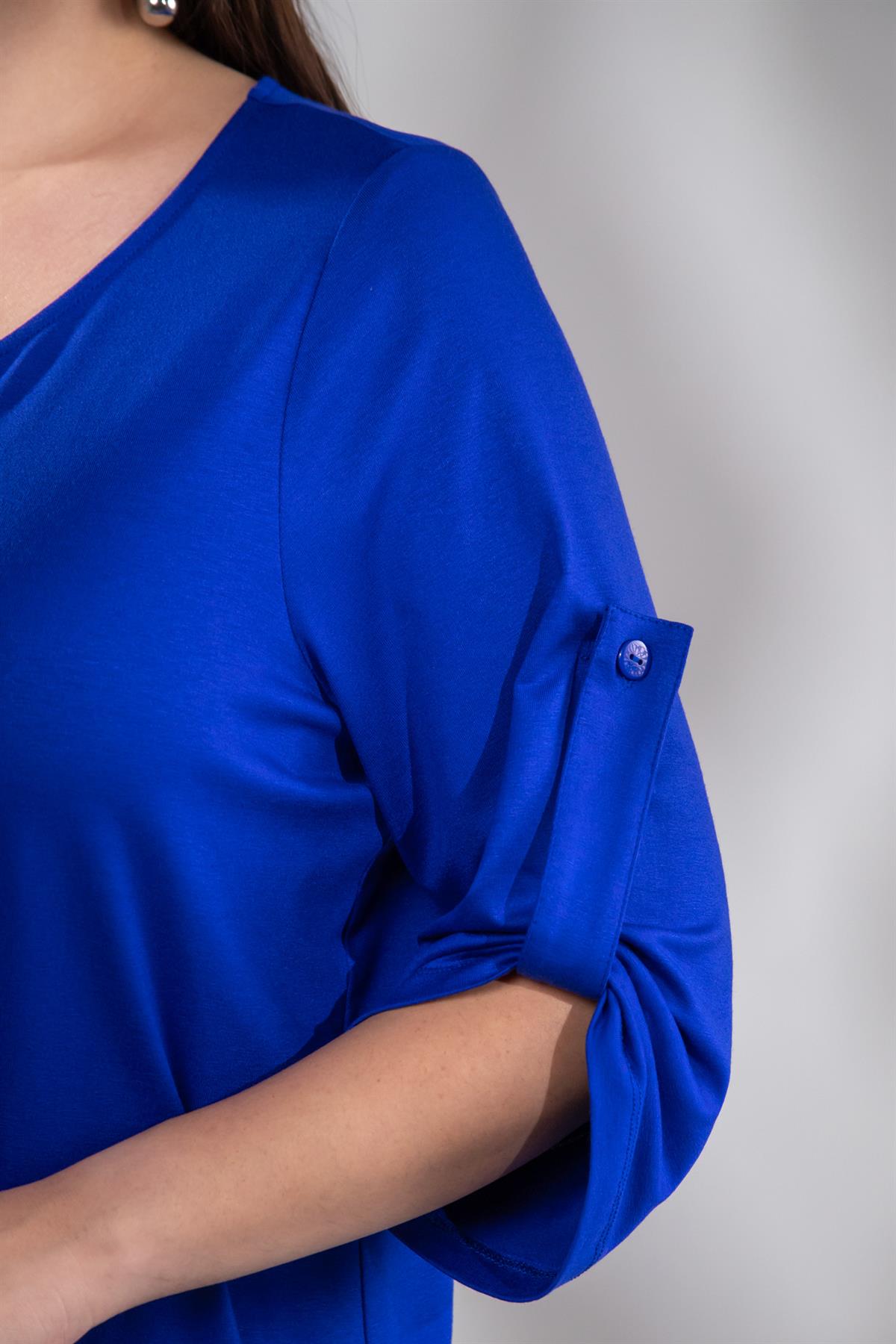 Büyük Beden 3330439 Önü Fermuarlı Bluz  Saks