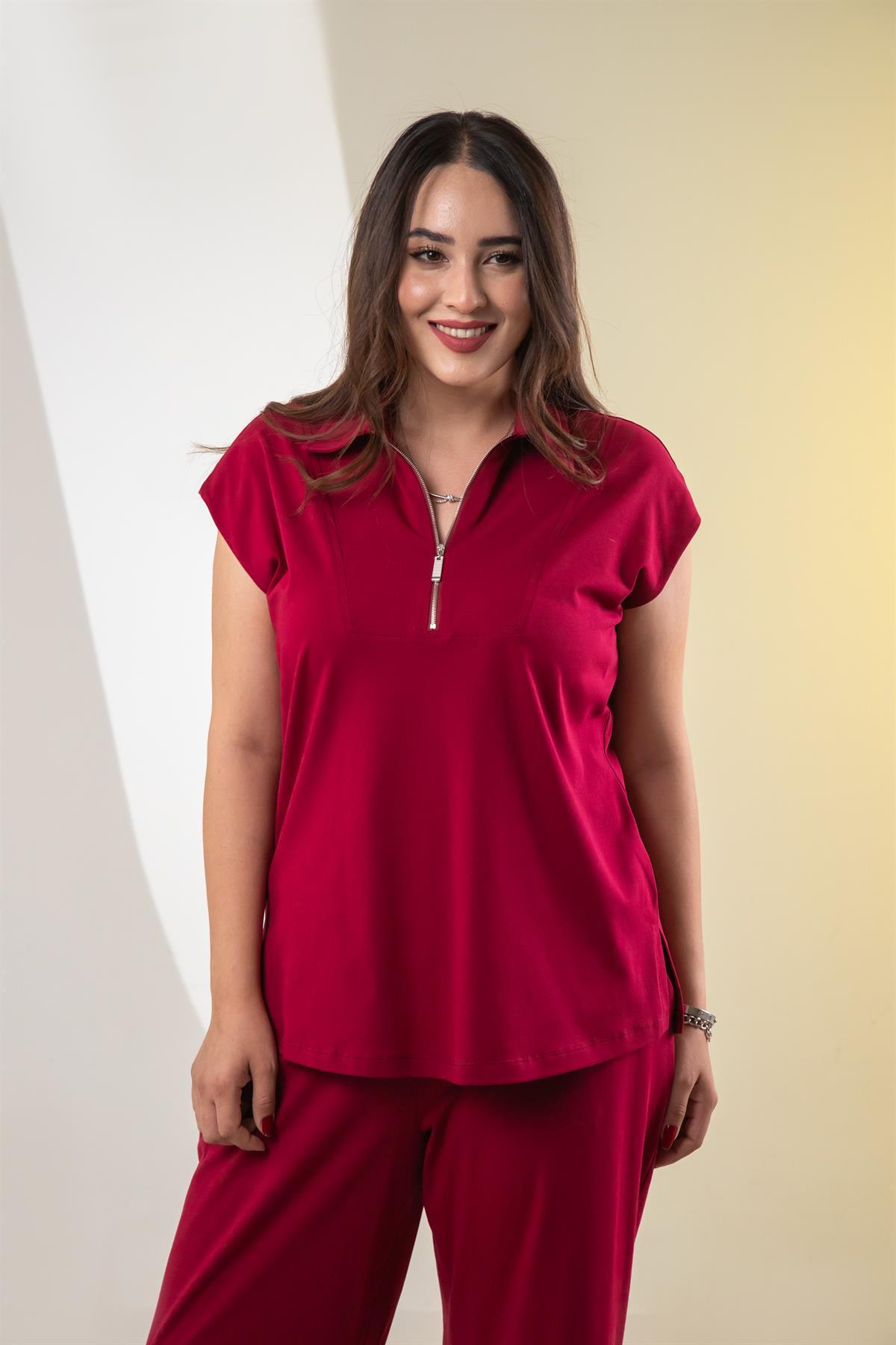 Büyük Beden 3330474 Fermuar Detaylı 2li Takım Bordo
