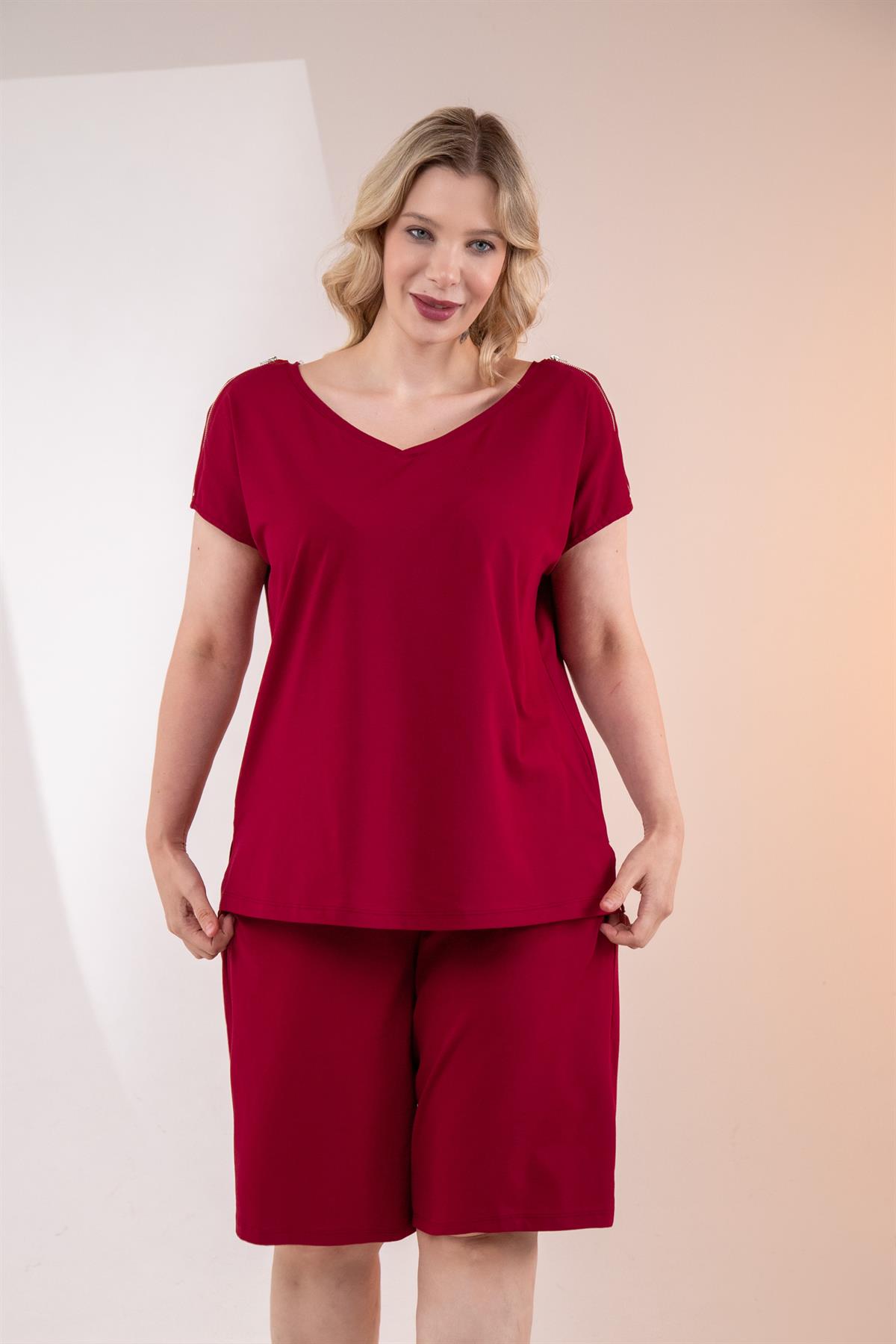 Büyük Beden 3330531 Fermuar Detaylı Bluz Bordo