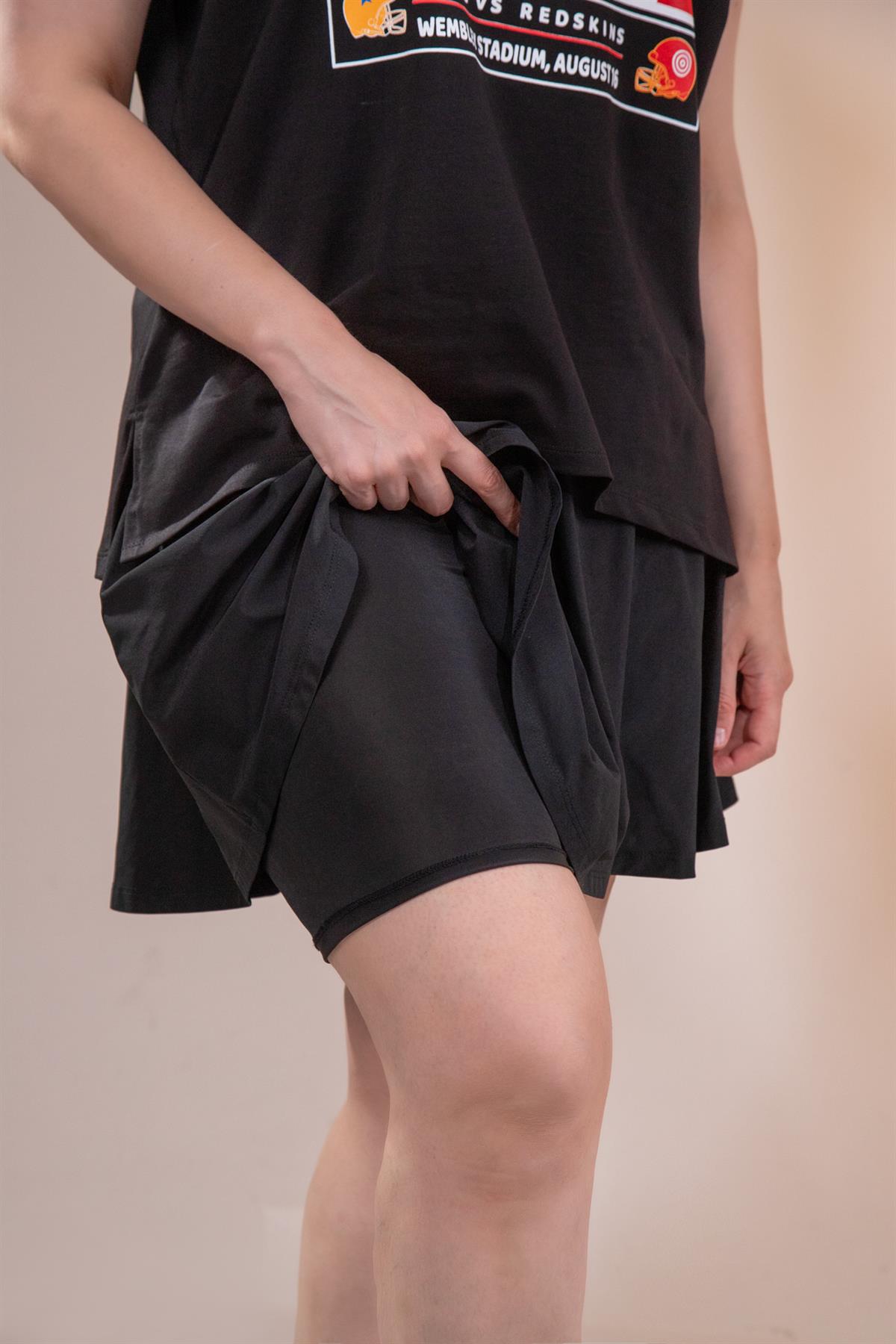 Büyük Beden 3330566 Bel Detaylı Şort Etek Siyah