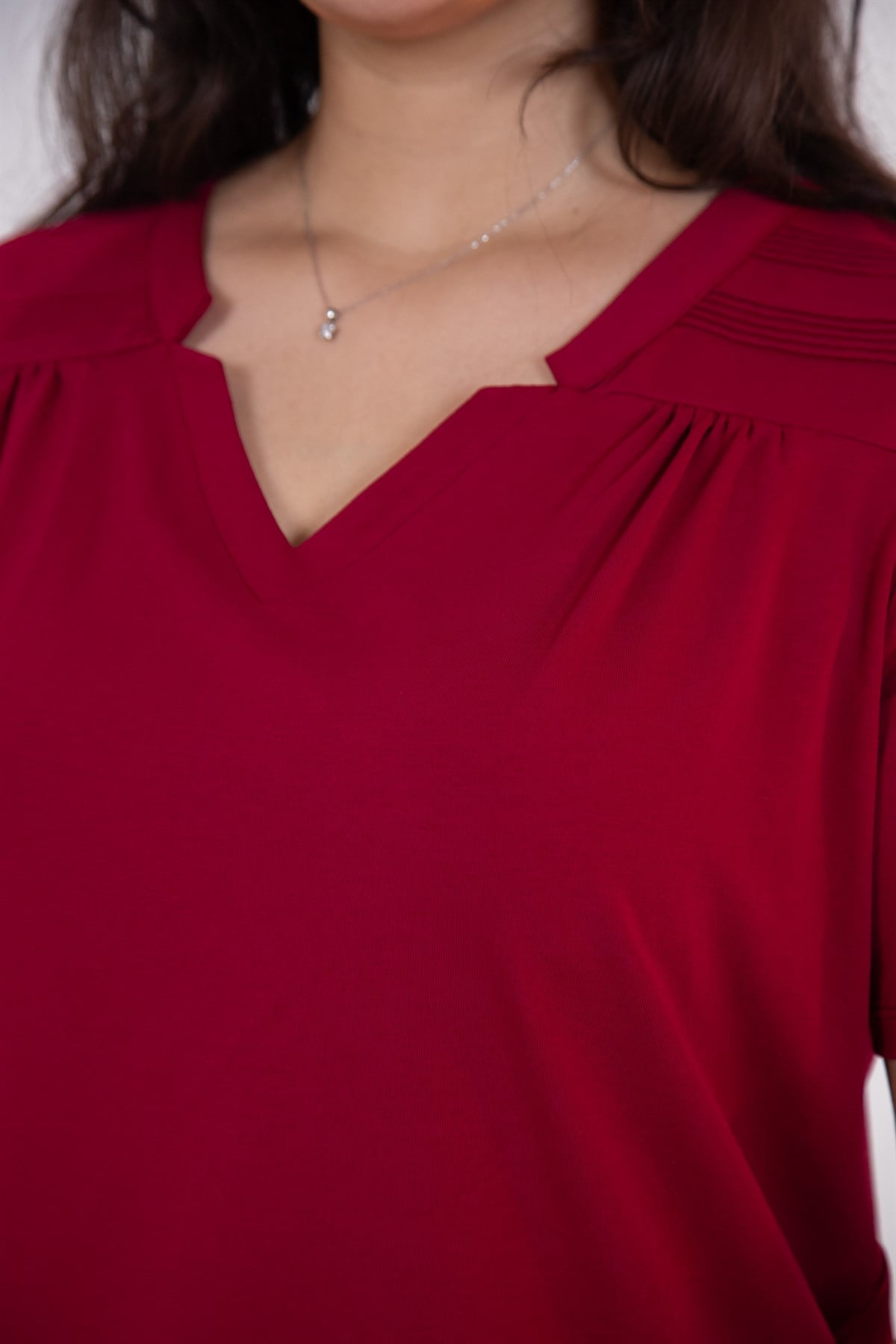 Büyük Beden 3330613 Yaka -Omuz Detaylı Bluz Bordo