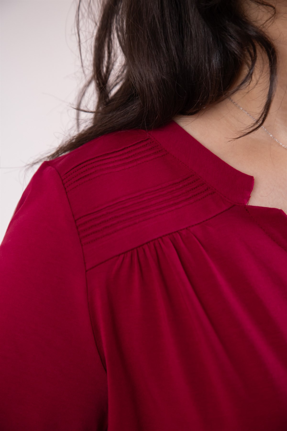 Büyük Beden 3330613 Yaka -Omuz Detaylı Bluz Bordo