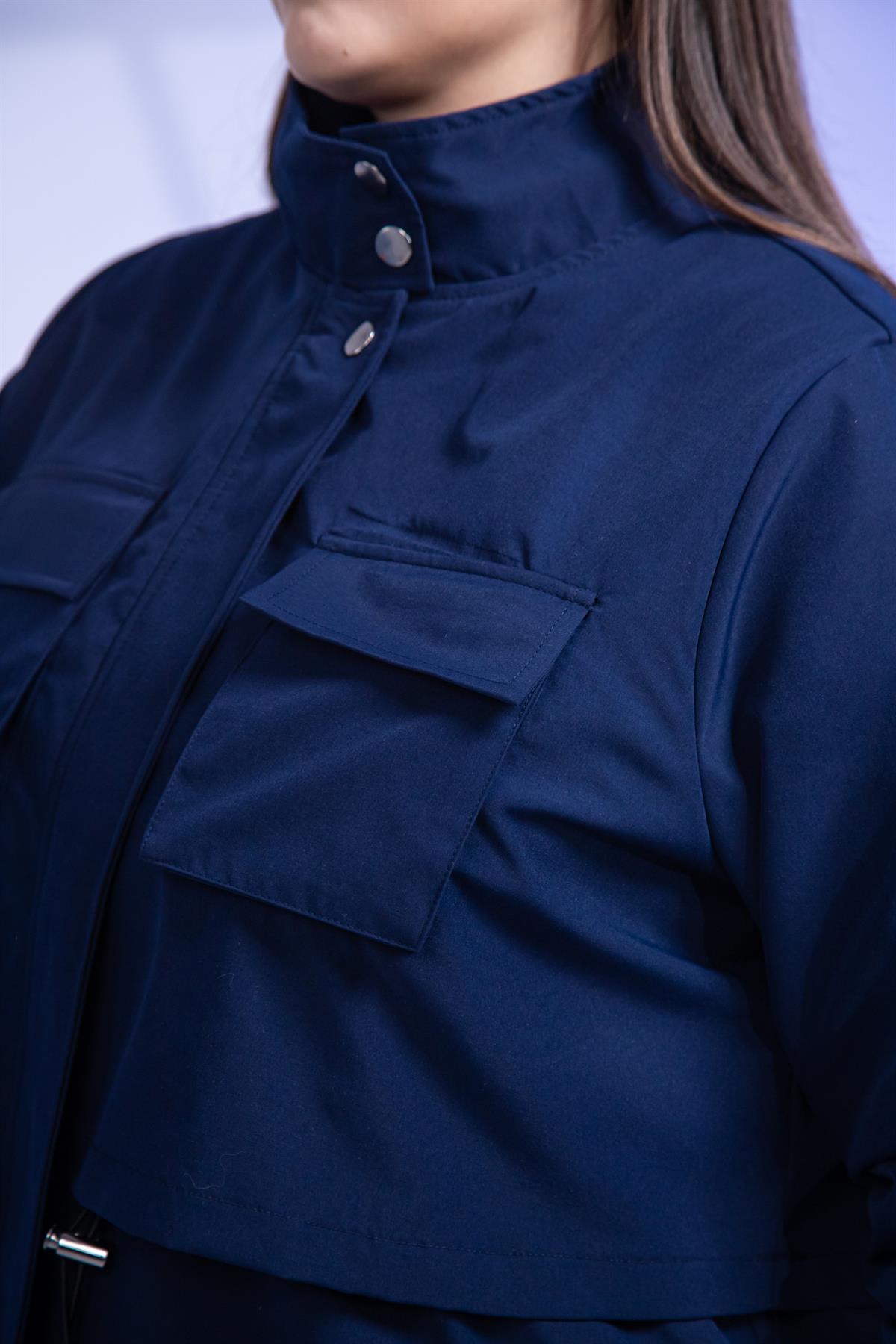 Büyük Beden 3330640 Cep Detaylı Trençkot Ceket  Lacivert