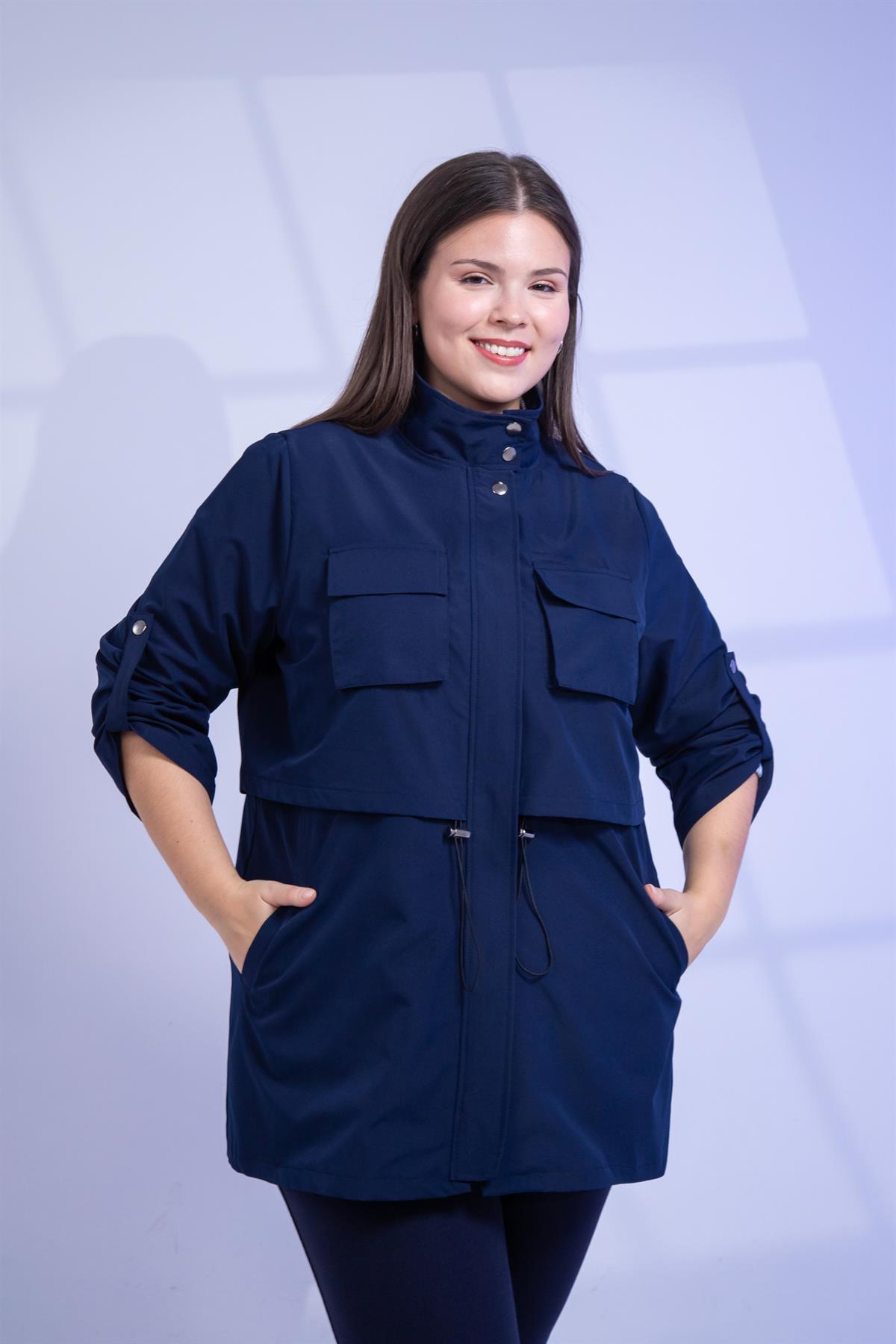 Büyük Beden 3330640 Cep Detaylı Trençkot Ceket  Lacivert