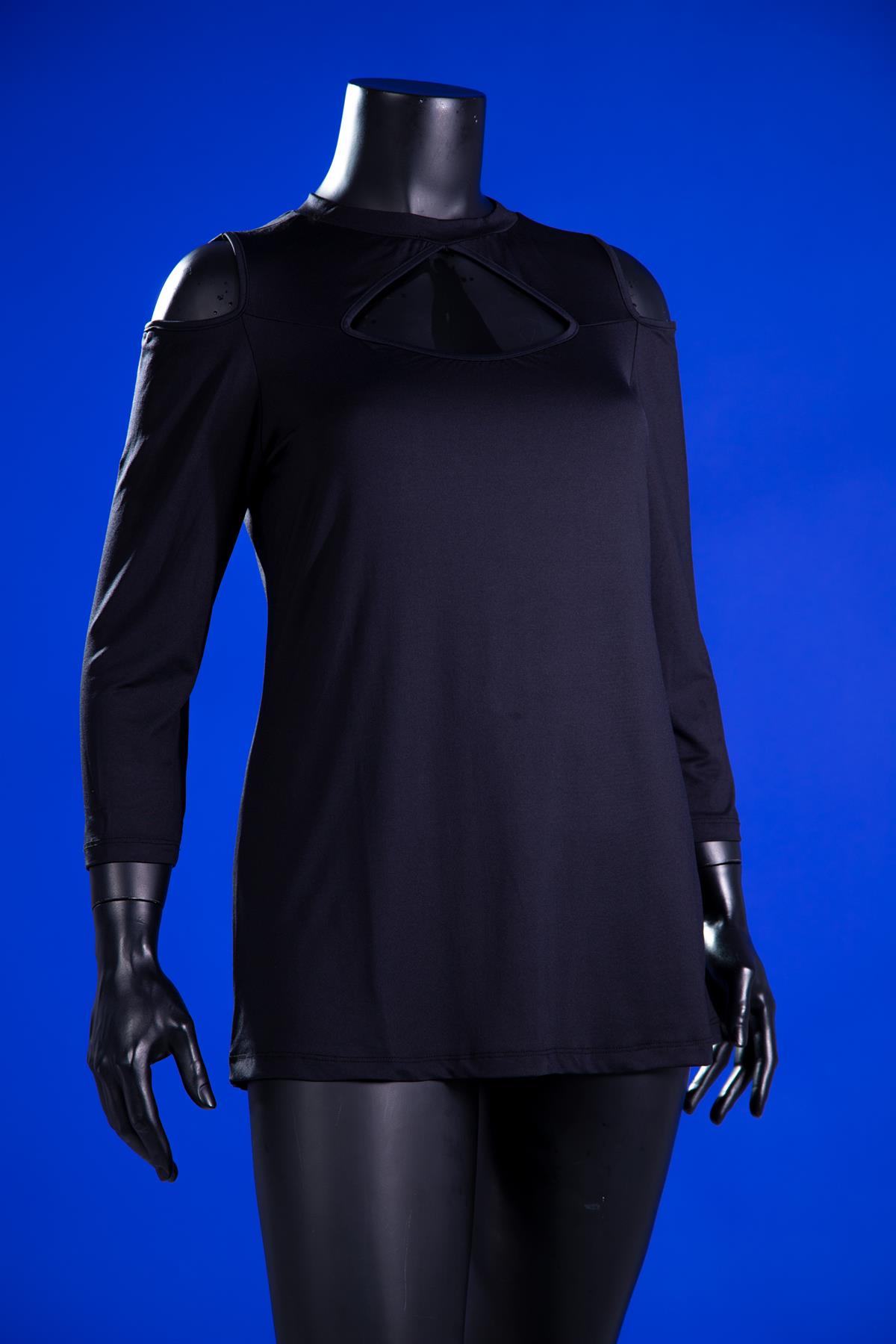 Büyük Beden 333066 Yakası-Omuzu Açık Bluz  Siyah