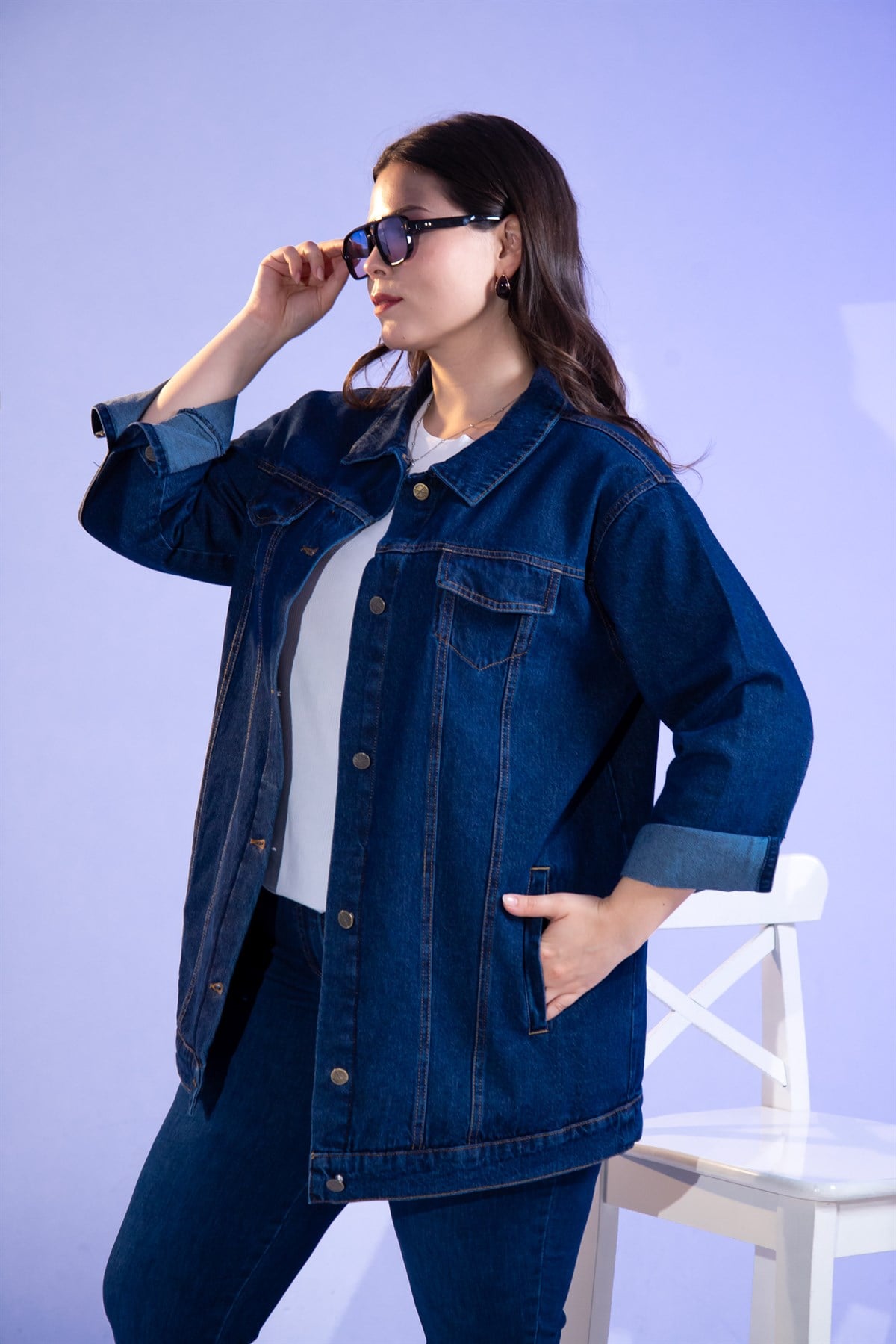 Büyük Beden 3330710 Denim Ceket  Lacivert