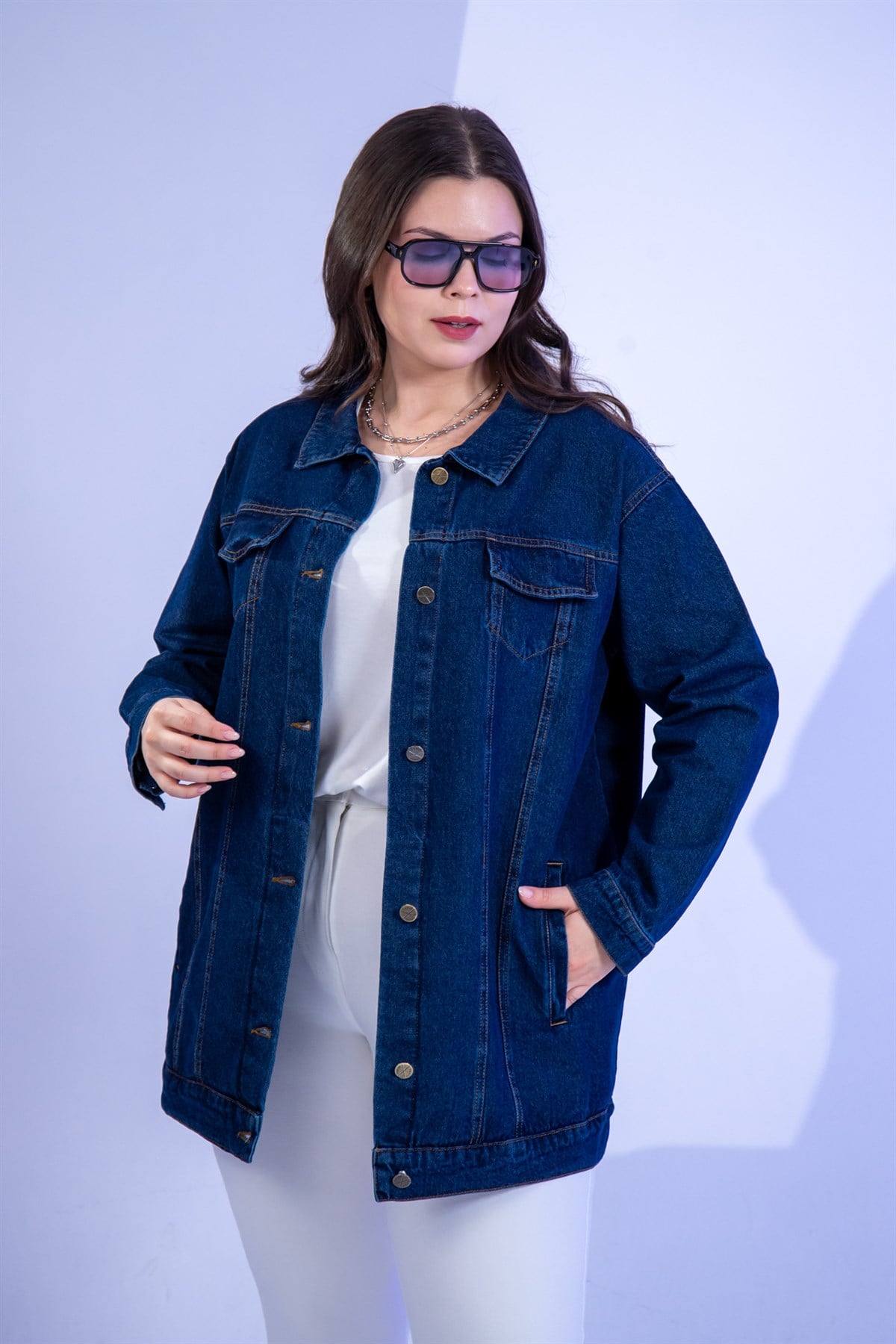 Büyük Beden 3330710 Denim Ceket  Lacivert