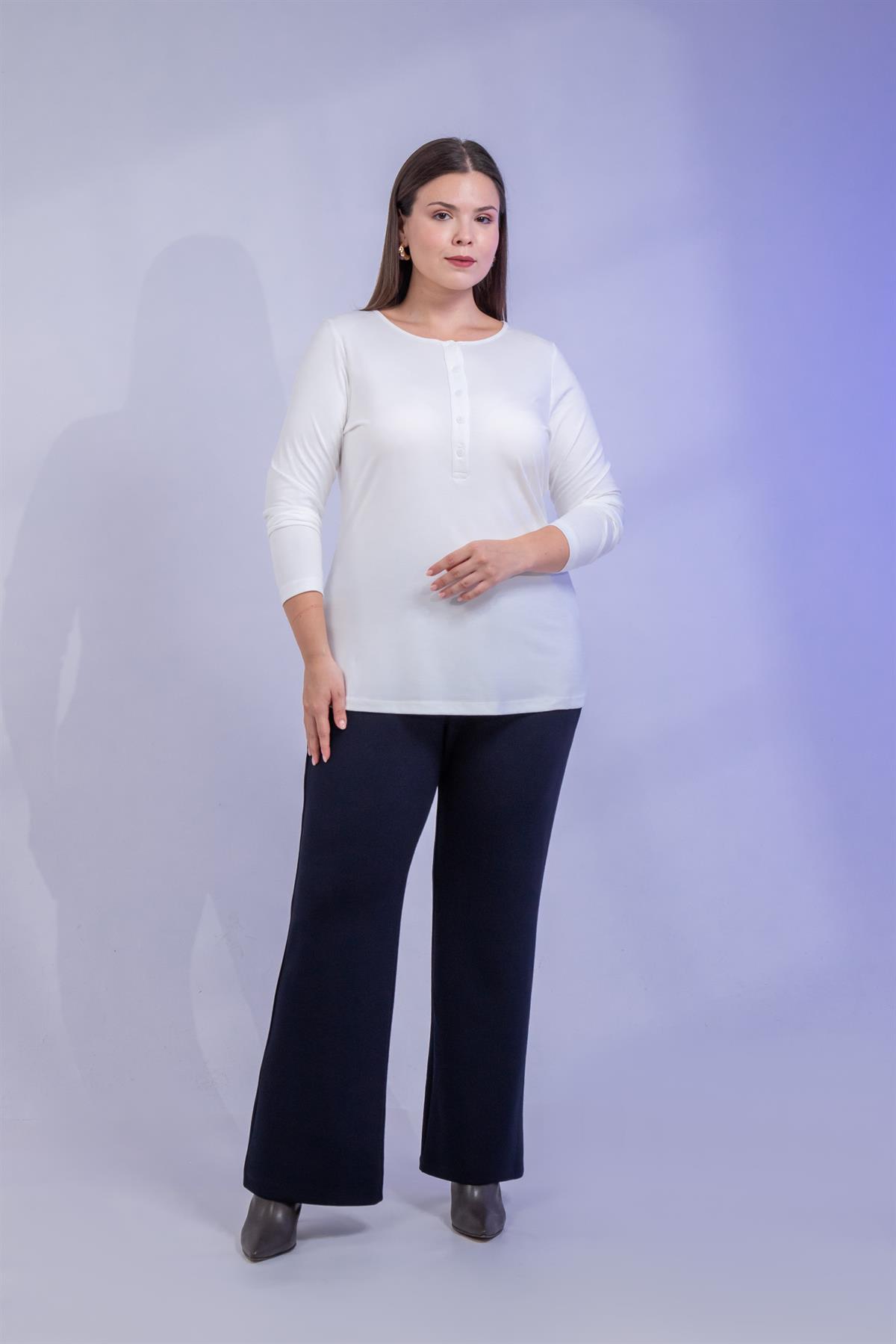Büyük Beden 3330715 Düğme Detaylı Bluz  Beyaz
