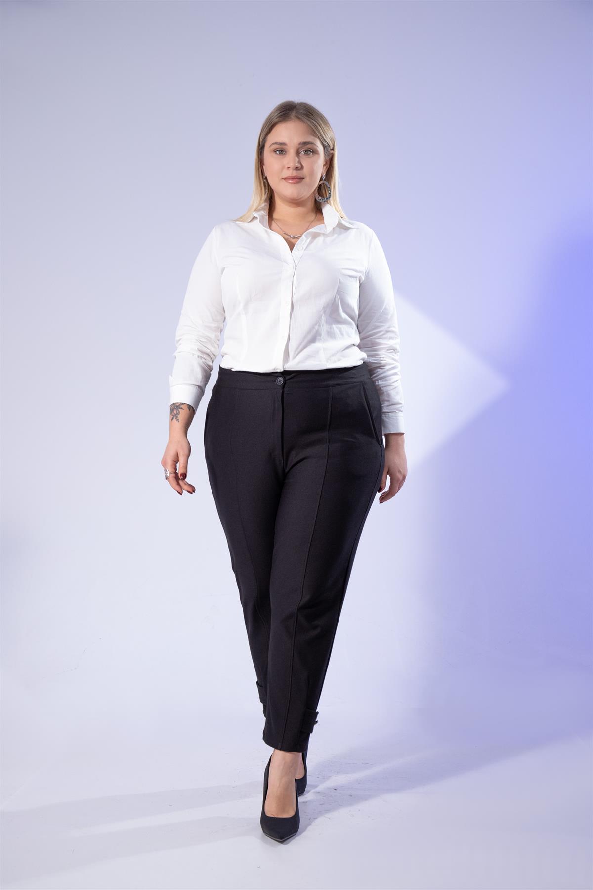 Büyük Beden 3330718 Paça Detaylı Pantolon Siyah