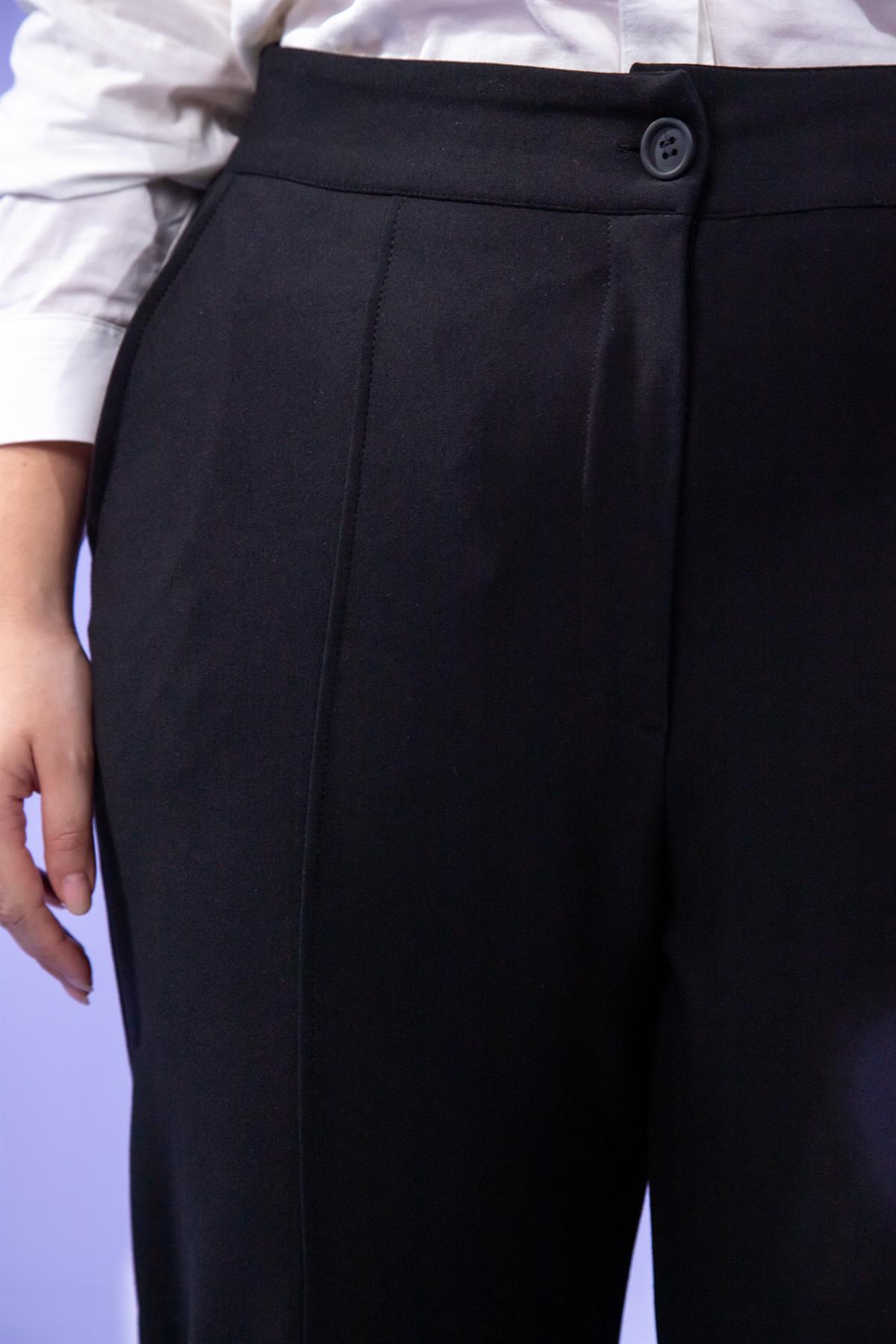 Büyük Beden 3330718 Paça Detaylı Pantolon Siyah
