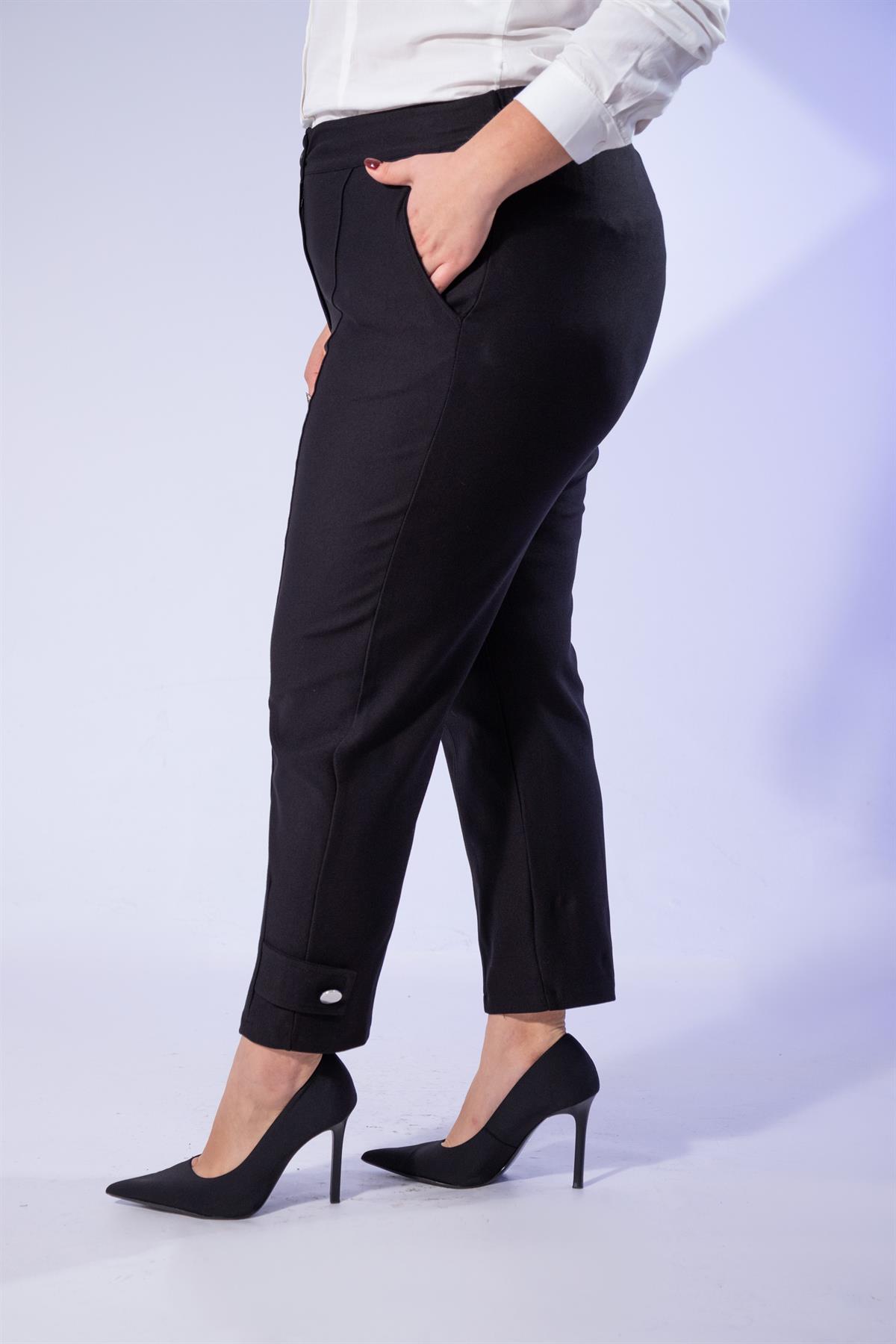 Büyük Beden 3330718 Paça Detaylı Pantolon Siyah
