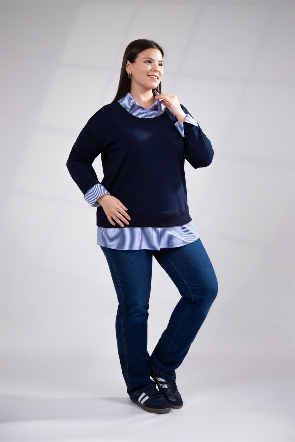 Büyük Beden 3330743 Gömlek Detaylı Sweat Lacivert