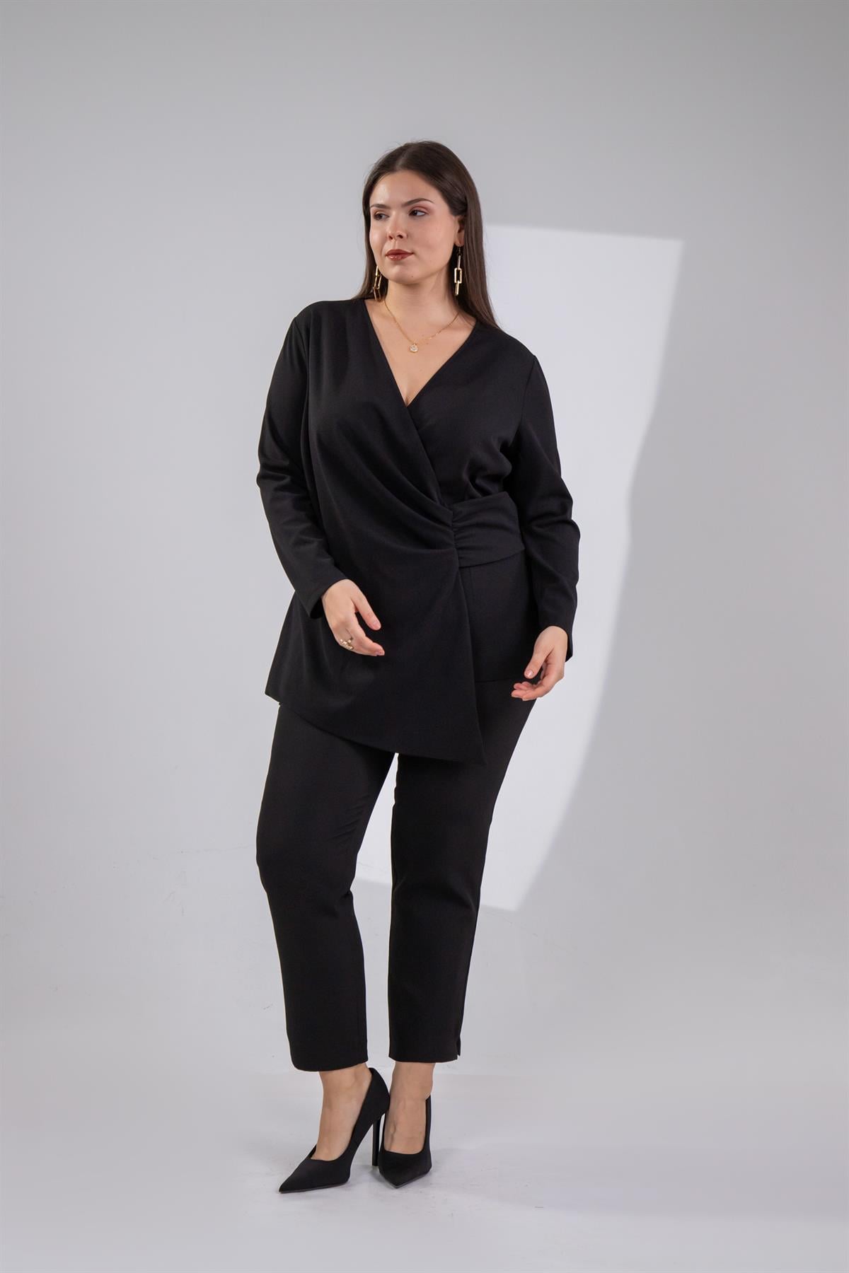 Büyük Beden 3330764 Kruvaze Detaylı Bluz Siyah