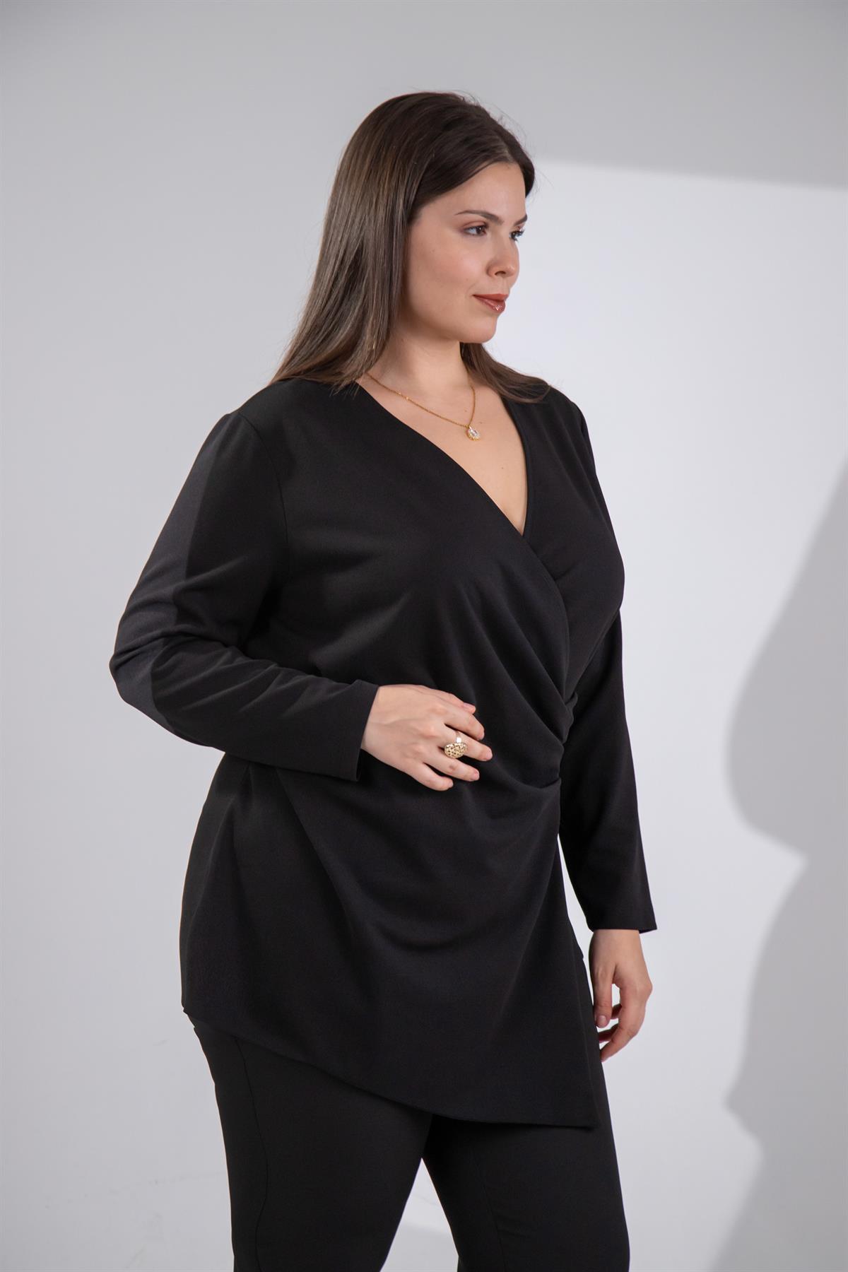 Büyük Beden 3330764 Kruvaze Detaylı Bluz Siyah