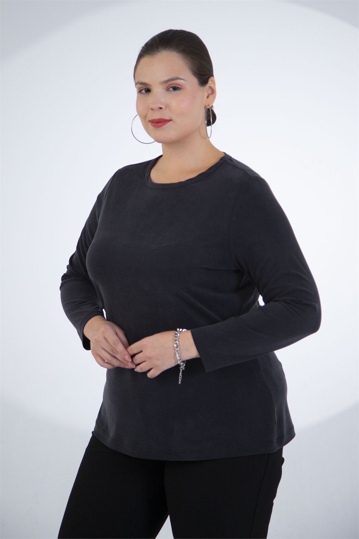 Büyük Beden 3330780 Bisiklet Yaka  Bluz  Siyah