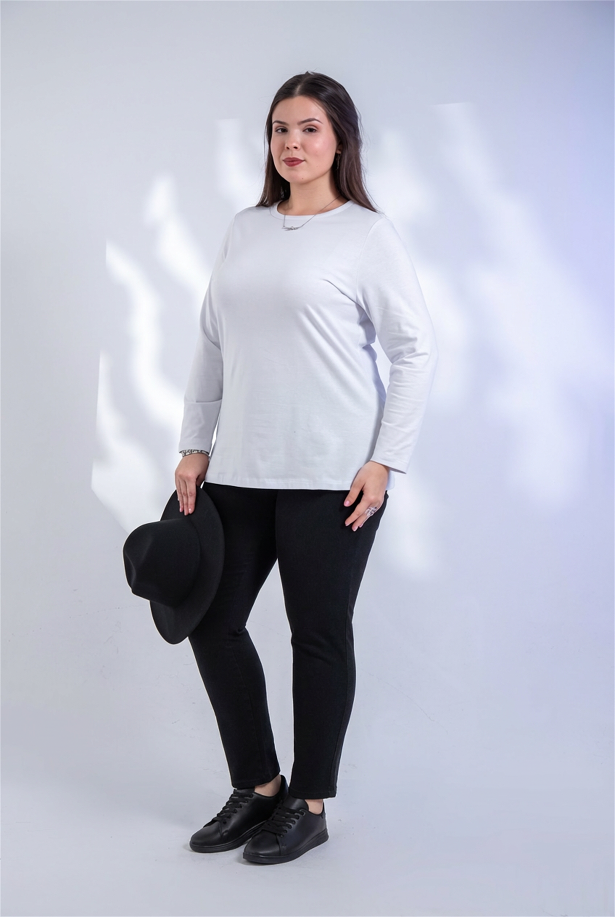 Büyük Beden 3330780 Bisiklet Yaka  Bluz  Beyaz