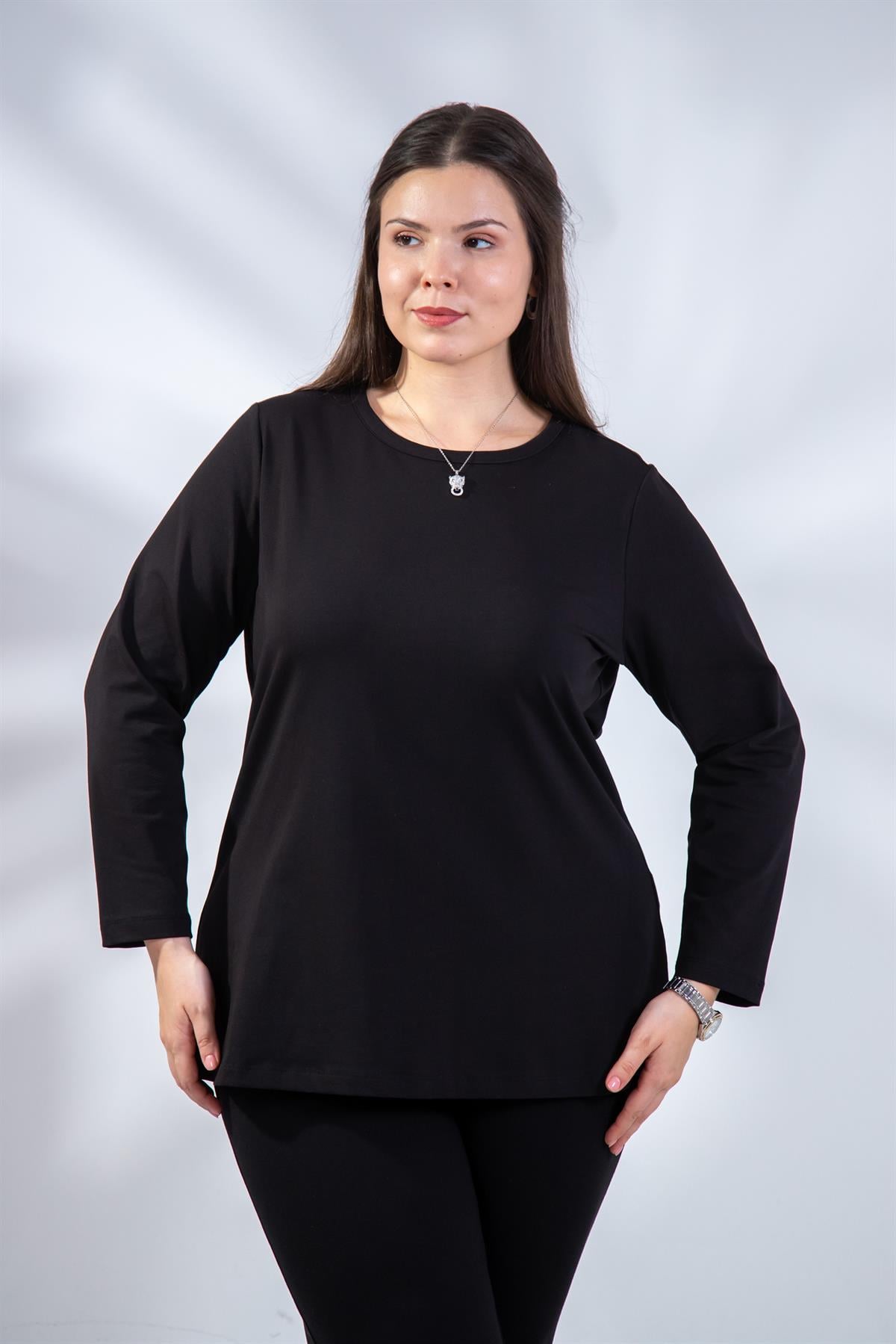 Büyük Beden 3330780 Bisiklet Yaka  Bluz  Siyah