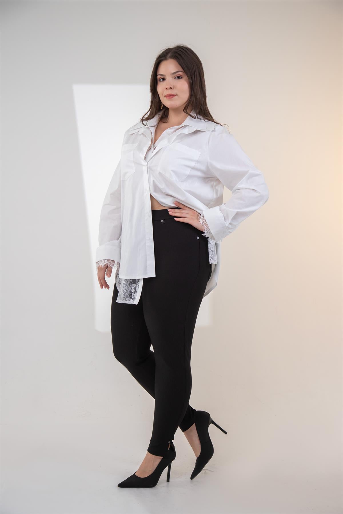 Büyük Beden 3330868 Arka Bel Lastikli Pantolon  Siyah