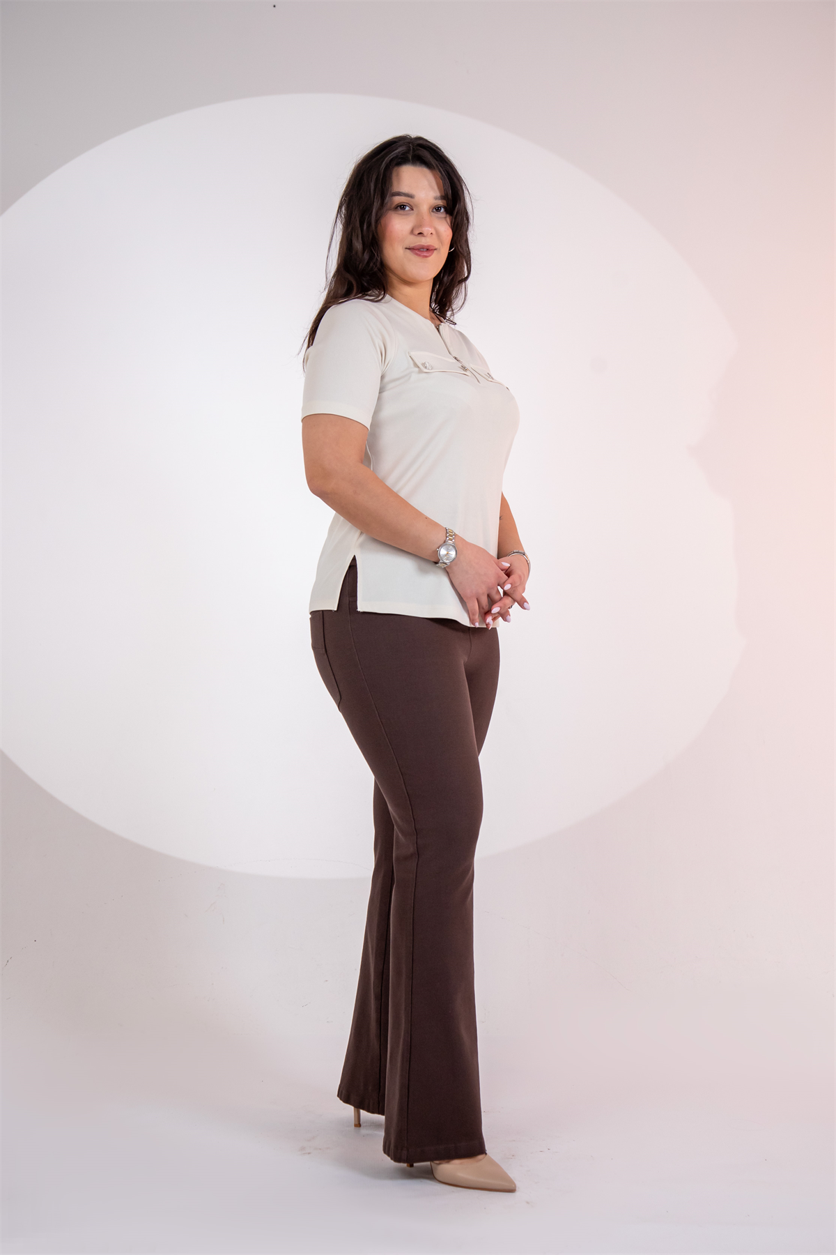 Büyük Beden 3330878 Yaka Fermuarlı Bluz Beyaz