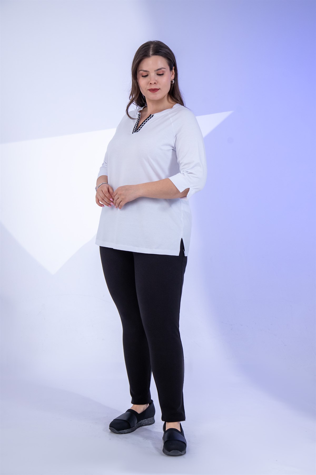 Büyük Beden 3330937 Yaka Detaylı Bluz  Beyaz