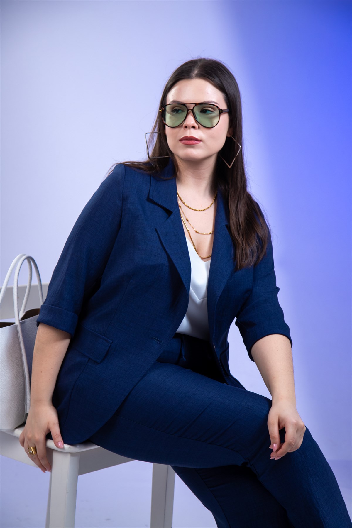 Büyük Beden 333094 Keten 2li Takım Lacivert